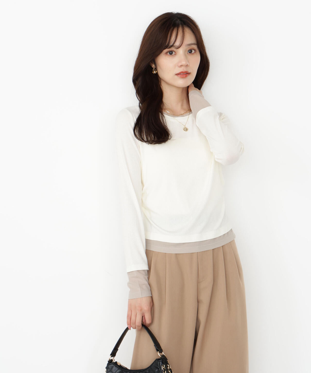 【松川星さん着用】＜ウォッシャブル＞レイヤード風テレコ