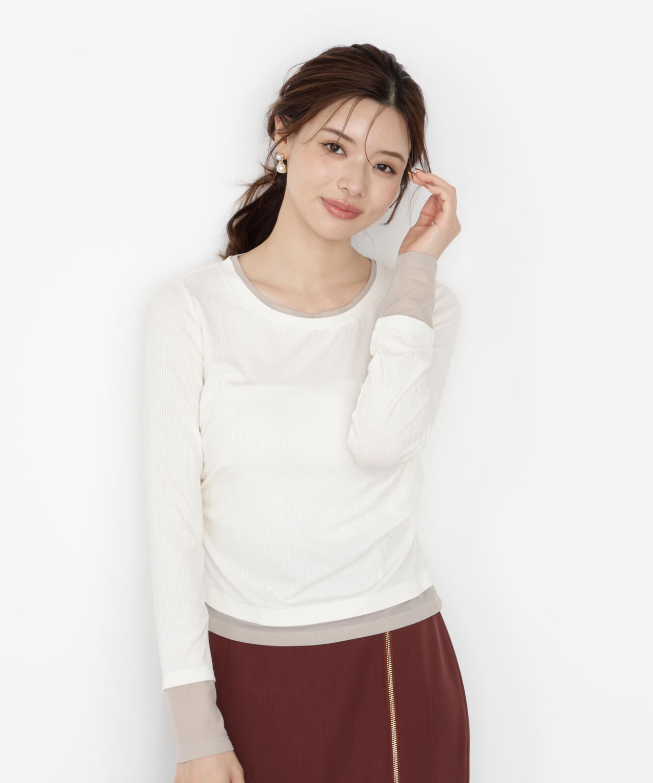 【松川星さん着用】＜ウォッシャブル＞レイヤード風テレコ