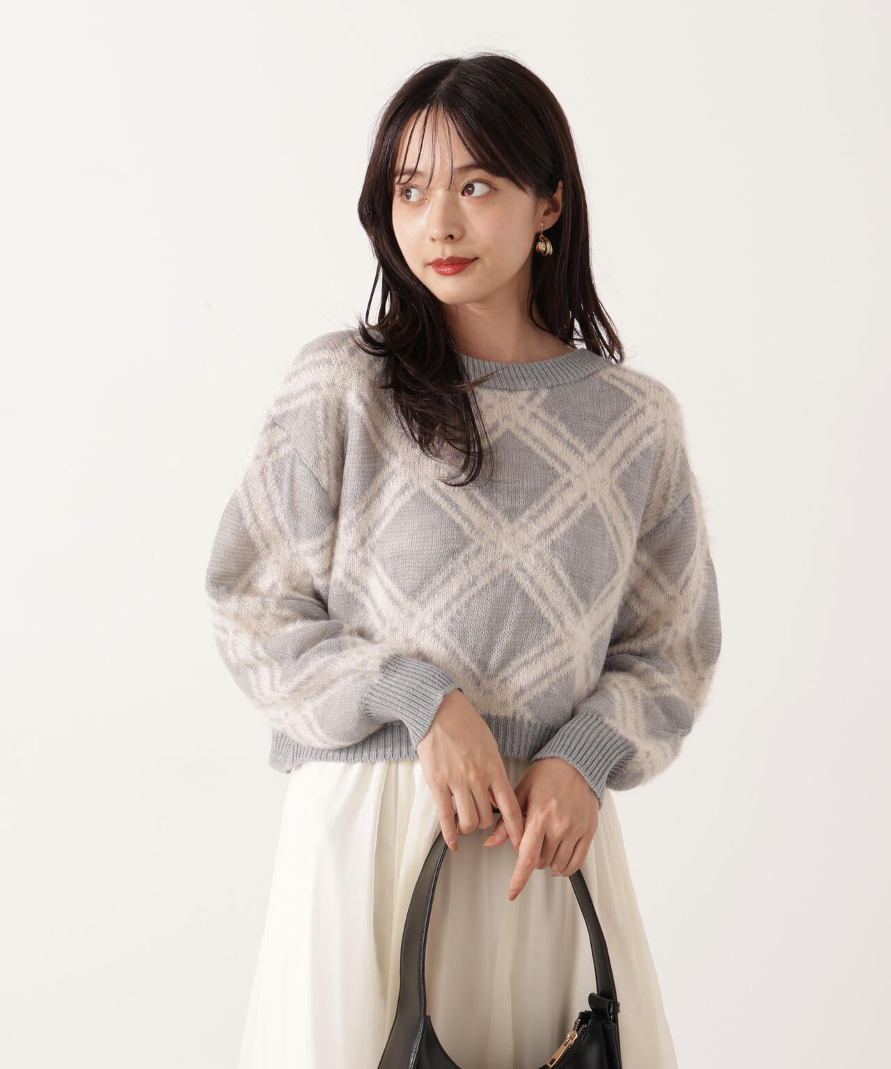 ヘアリーチェックニット