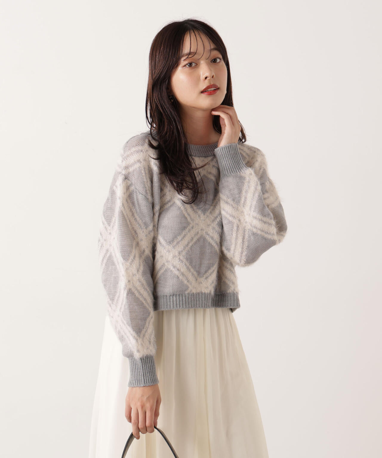 ヘアリーチェックニット