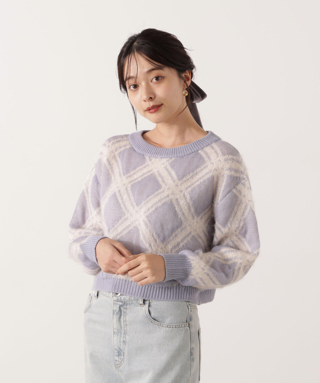 ヘアリーチェックニット