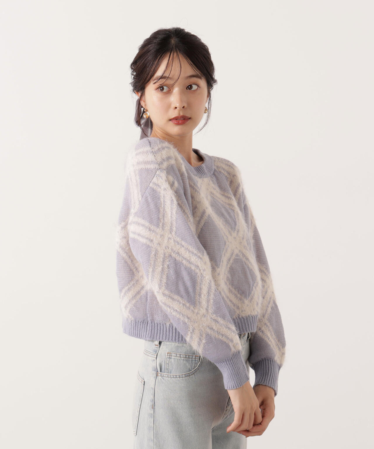 ヘアリーチェックニット