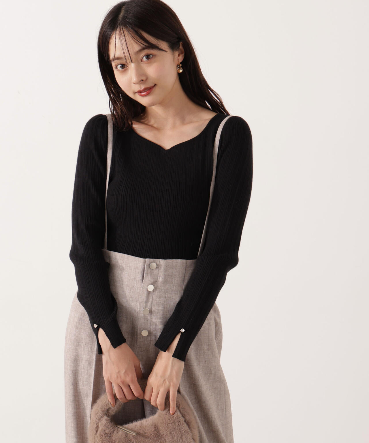 【青島心さん着用】＜ウォッシャブル＞ハートネックリブニット