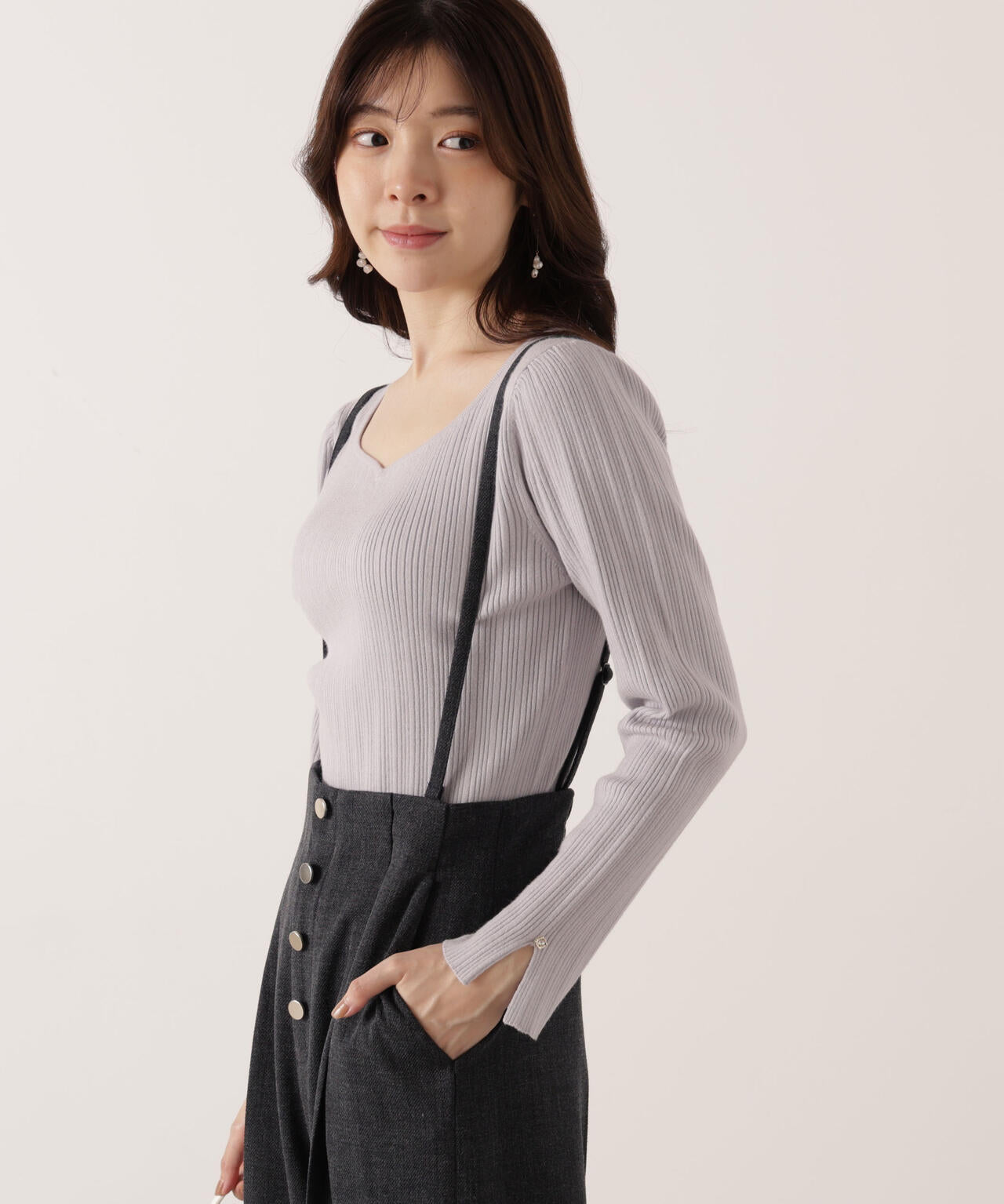 【青島心さん着用】＜ウォッシャブル＞ハートネックリブニット