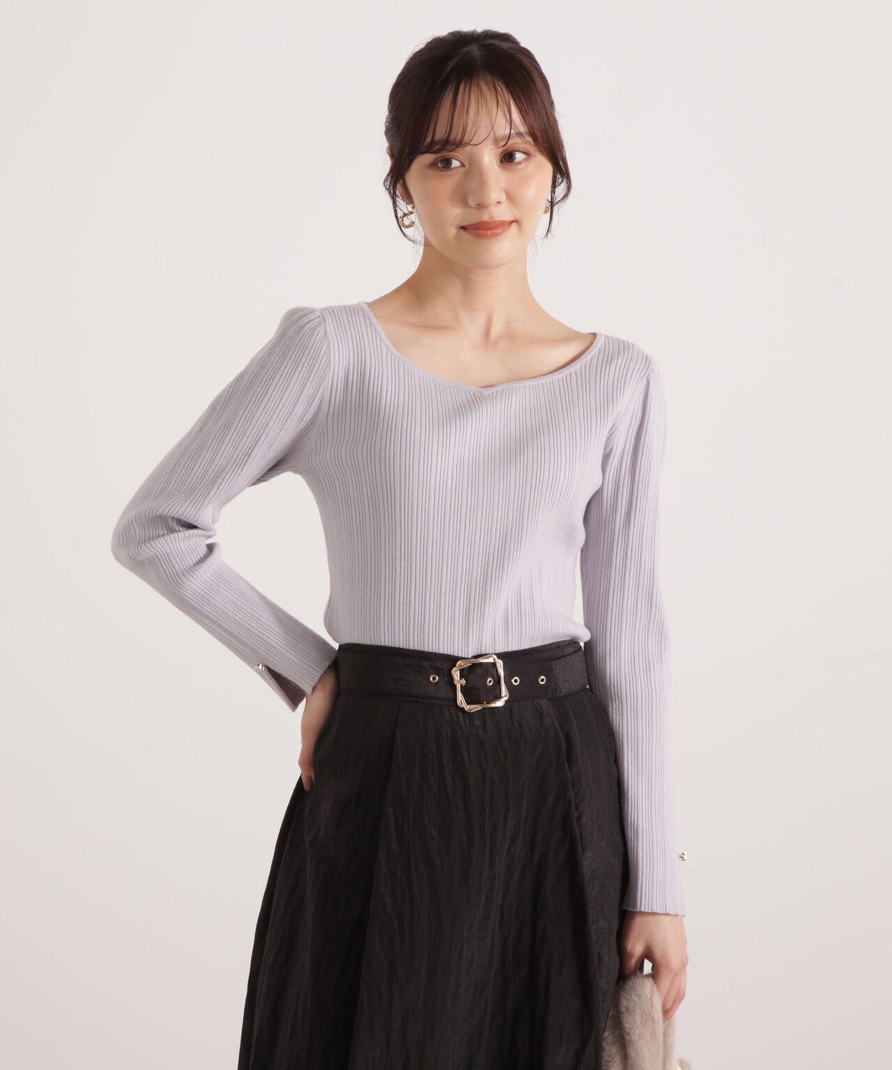【青島心さん着用】＜ウォッシャブル＞ハートネックリブニット
