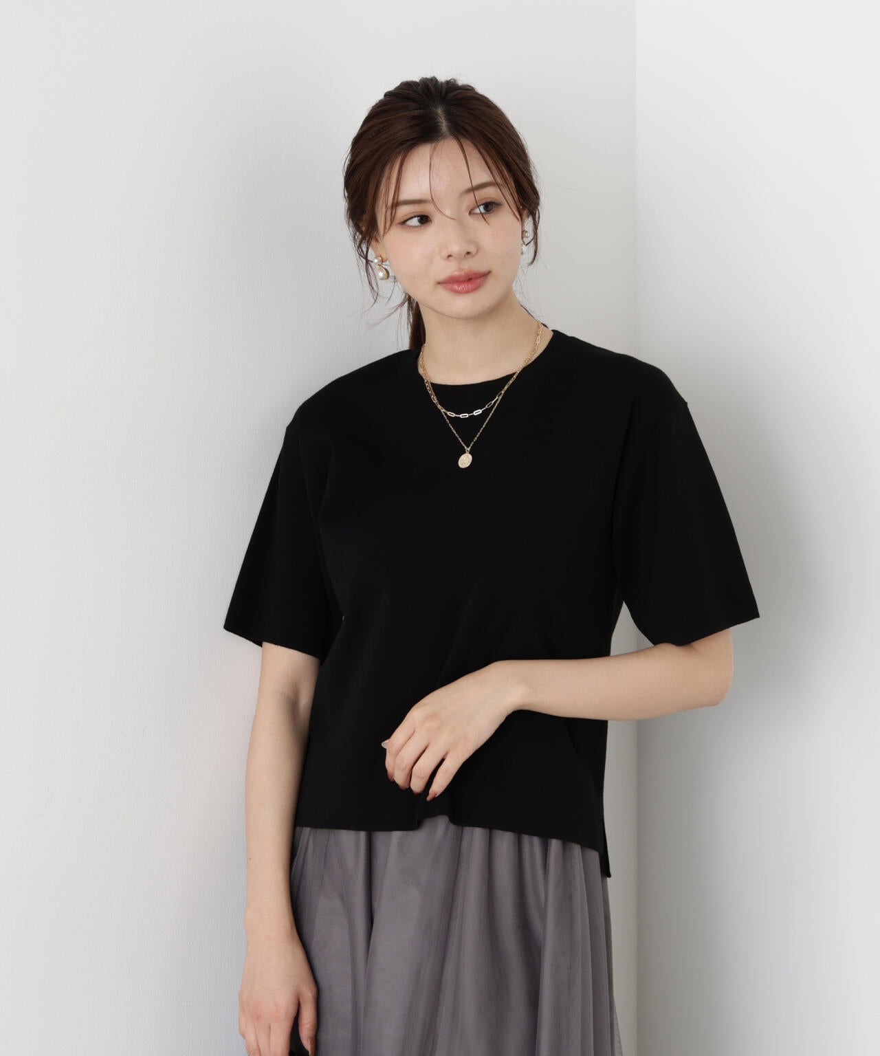 【松川星さん着用】＜ハンドウォッシャブル＞ハーフスリーブニットプルオーバー