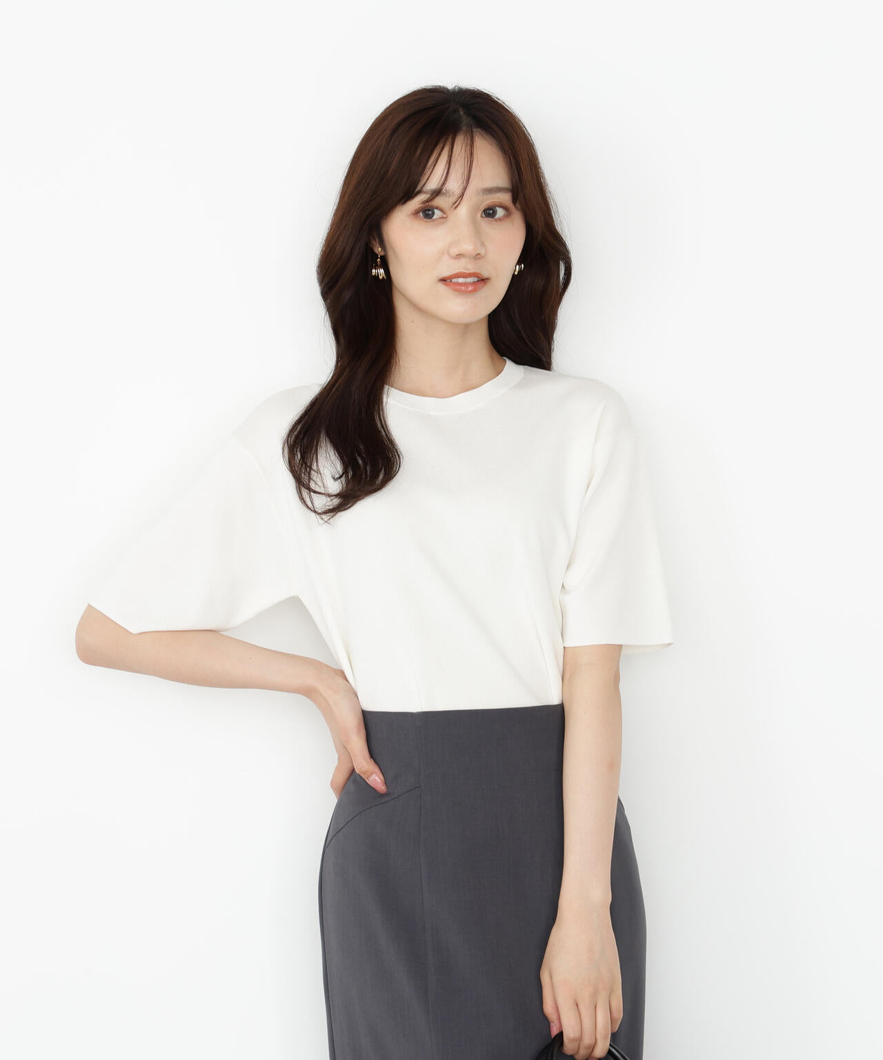 【松川星さん着用】＜ハンドウォッシャブル＞ハーフスリーブニットプルオーバー