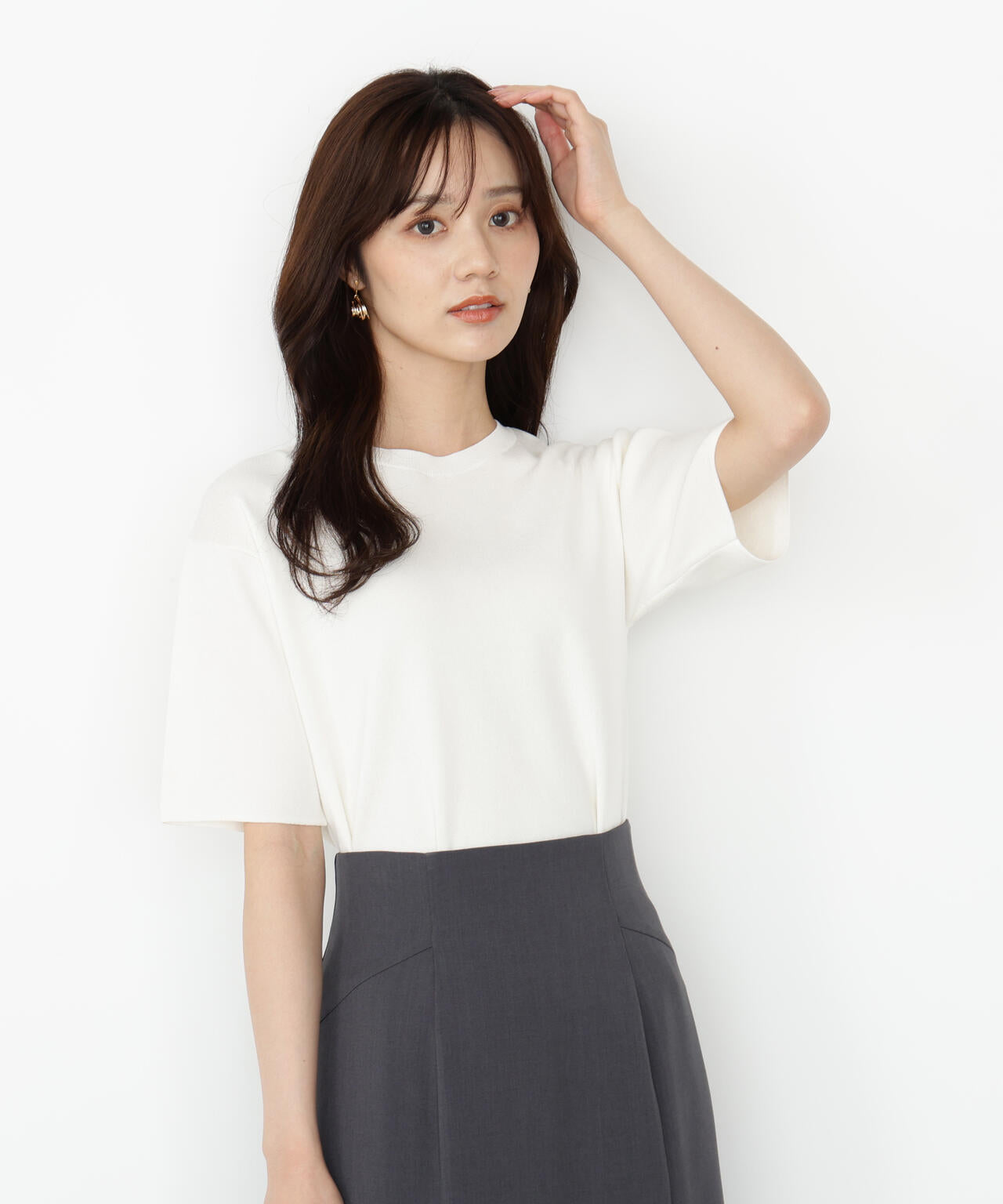 【松川星さん着用】＜ハンドウォッシャブル＞ハーフスリーブニットプルオーバー