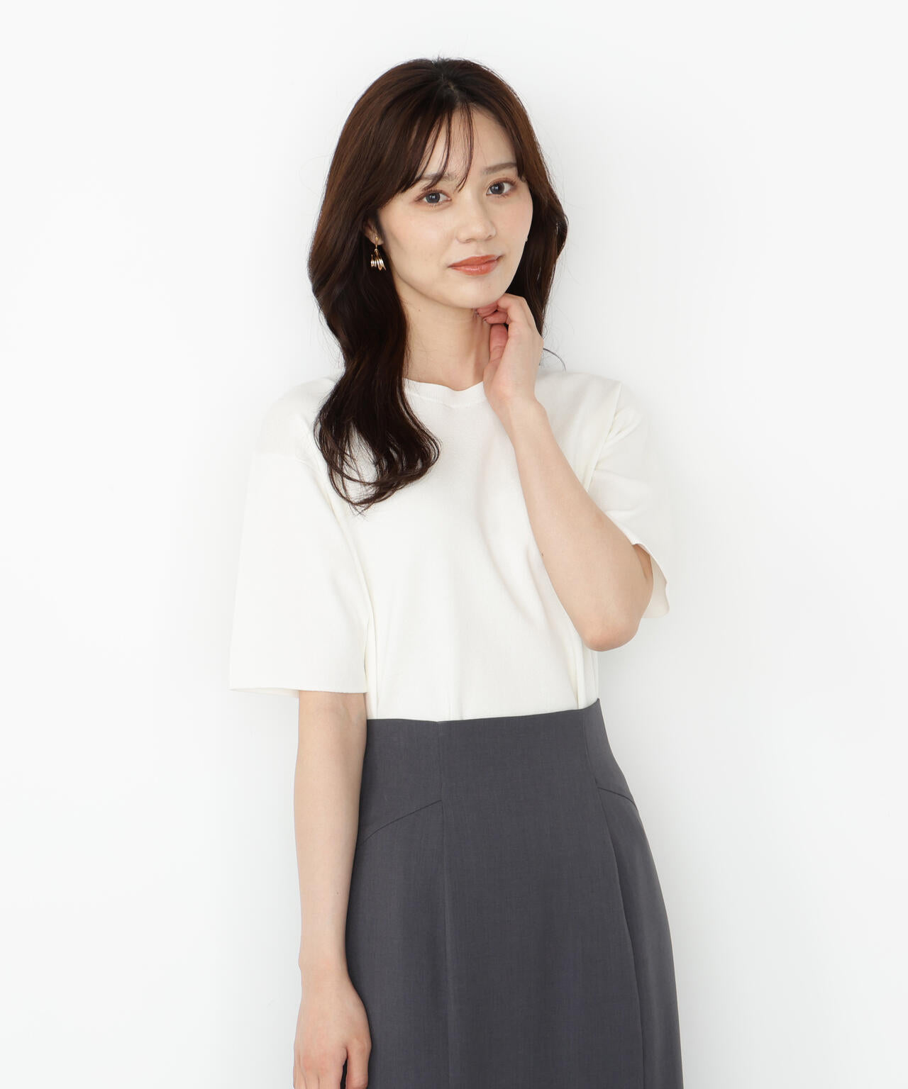 【松川星さん着用】＜ハンドウォッシャブル＞ハーフスリーブニットプルオーバー
