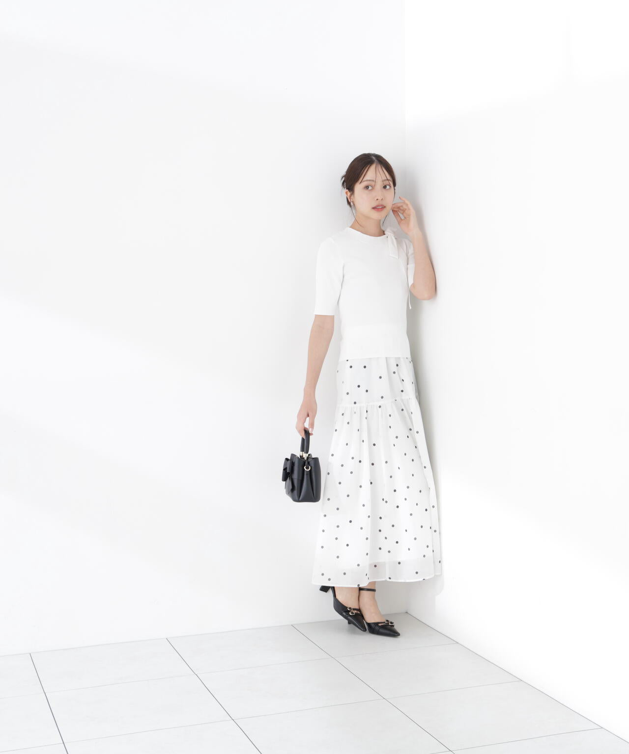 ＜加藤栞さん着用＞ドットプリントティアードスカート