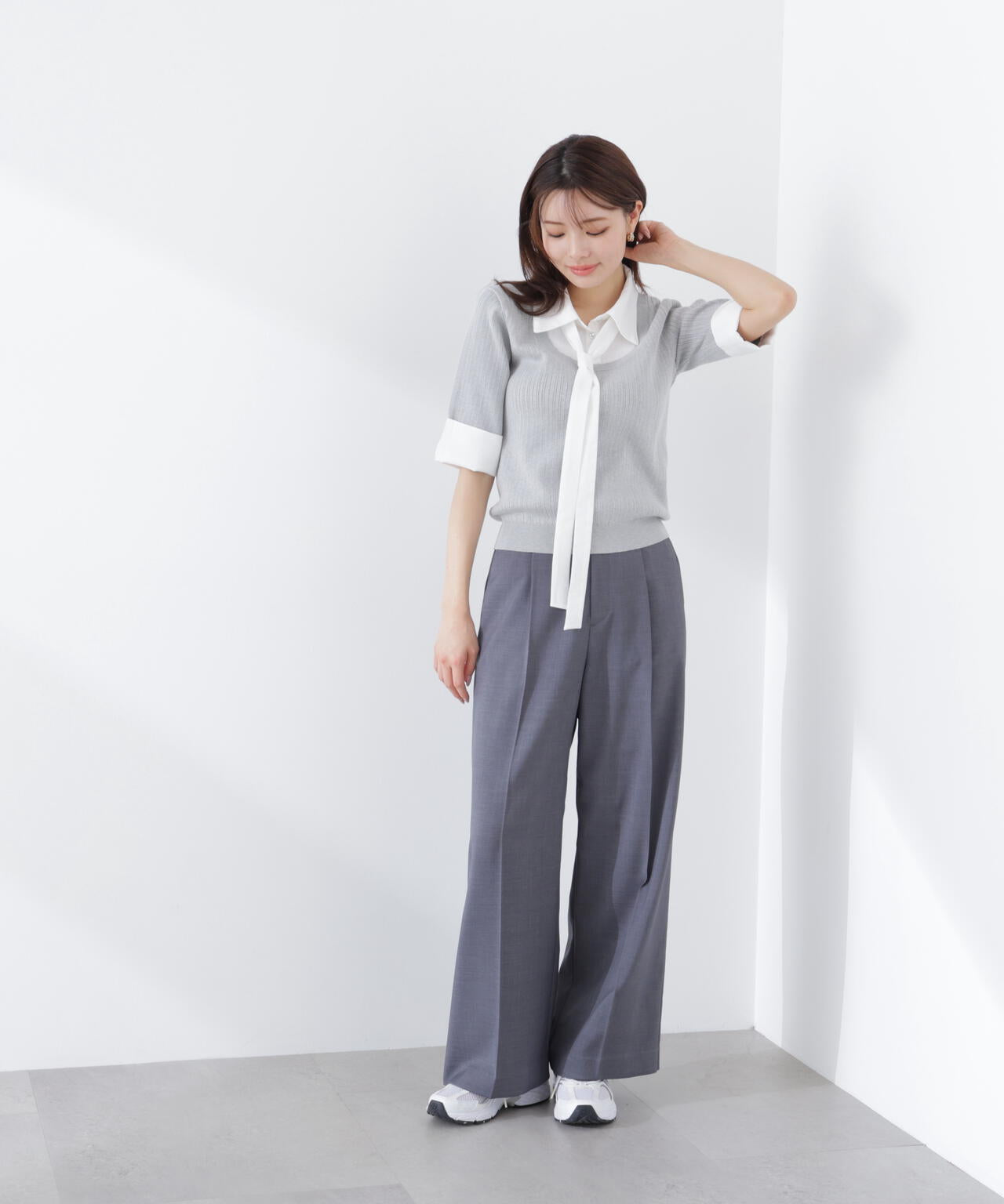 ＜ウォッシャブル＞ベルト付きタックワイドパンツ