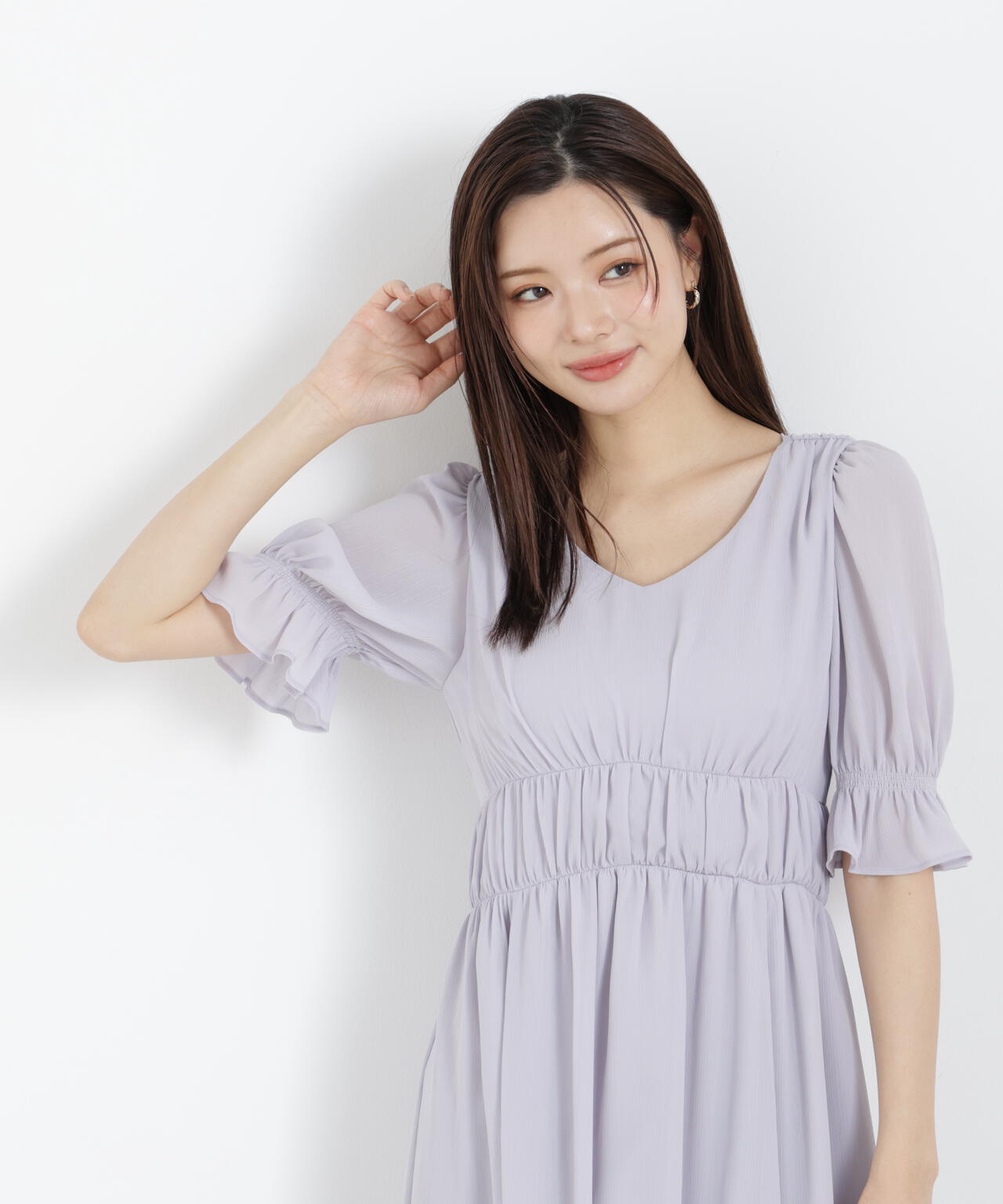 シフォン楊柳ギャザーワンピース