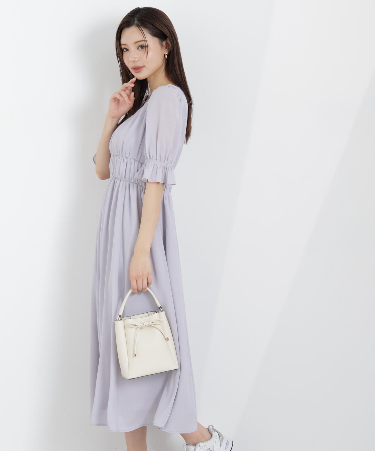 シフォン楊柳ギャザーワンピース