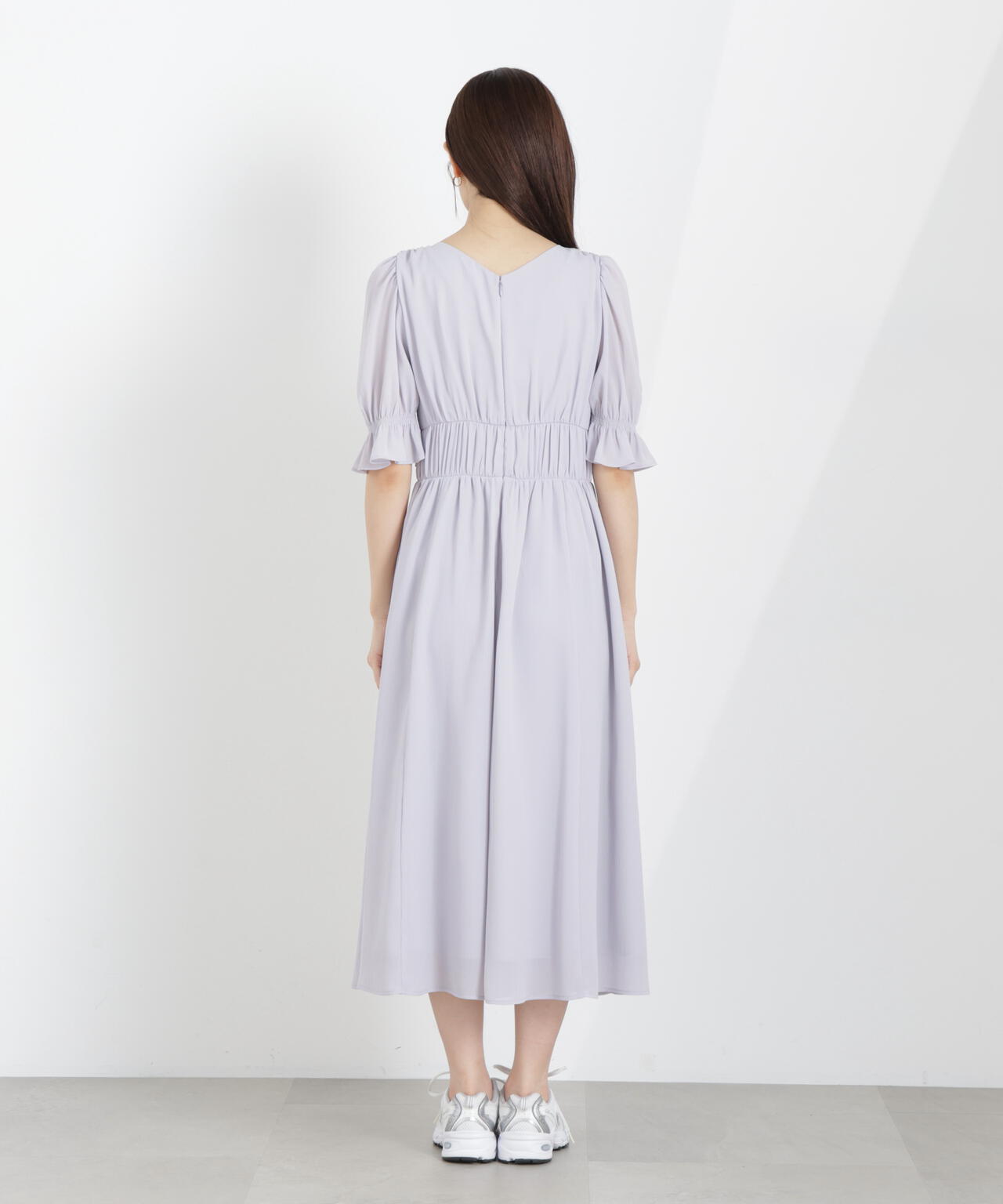 シフォン楊柳ギャザーワンピース