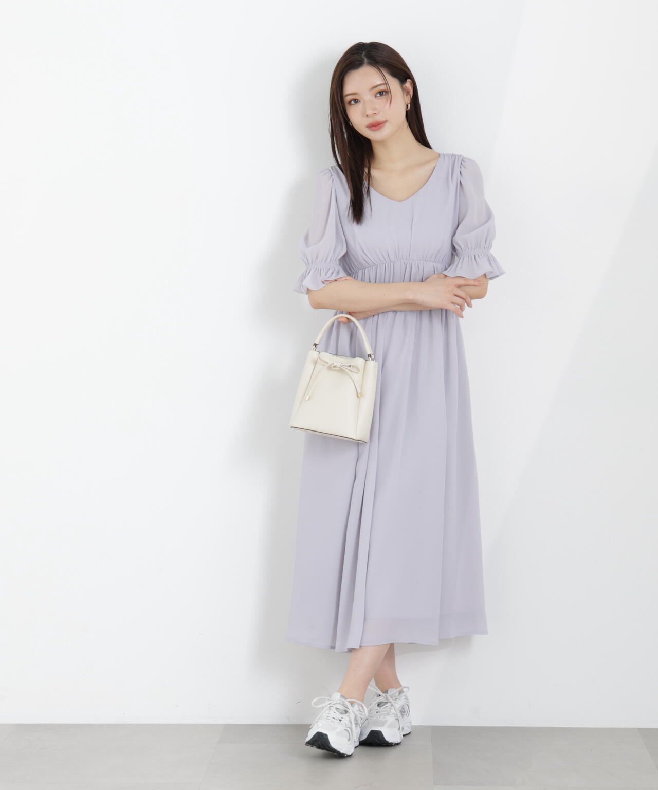 シフォン楊柳ギャザーワンピース