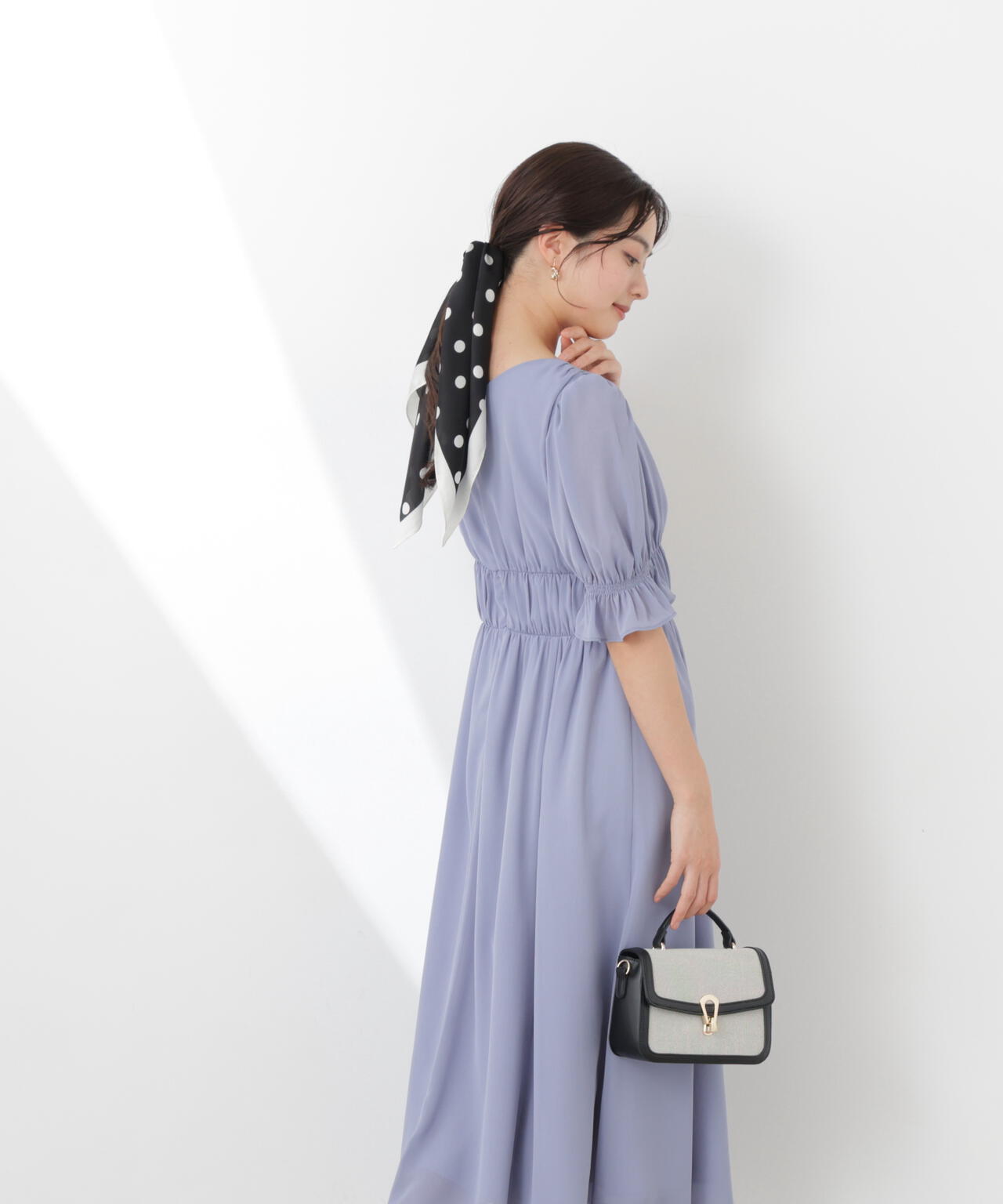 シフォン楊柳ギャザーワンピース