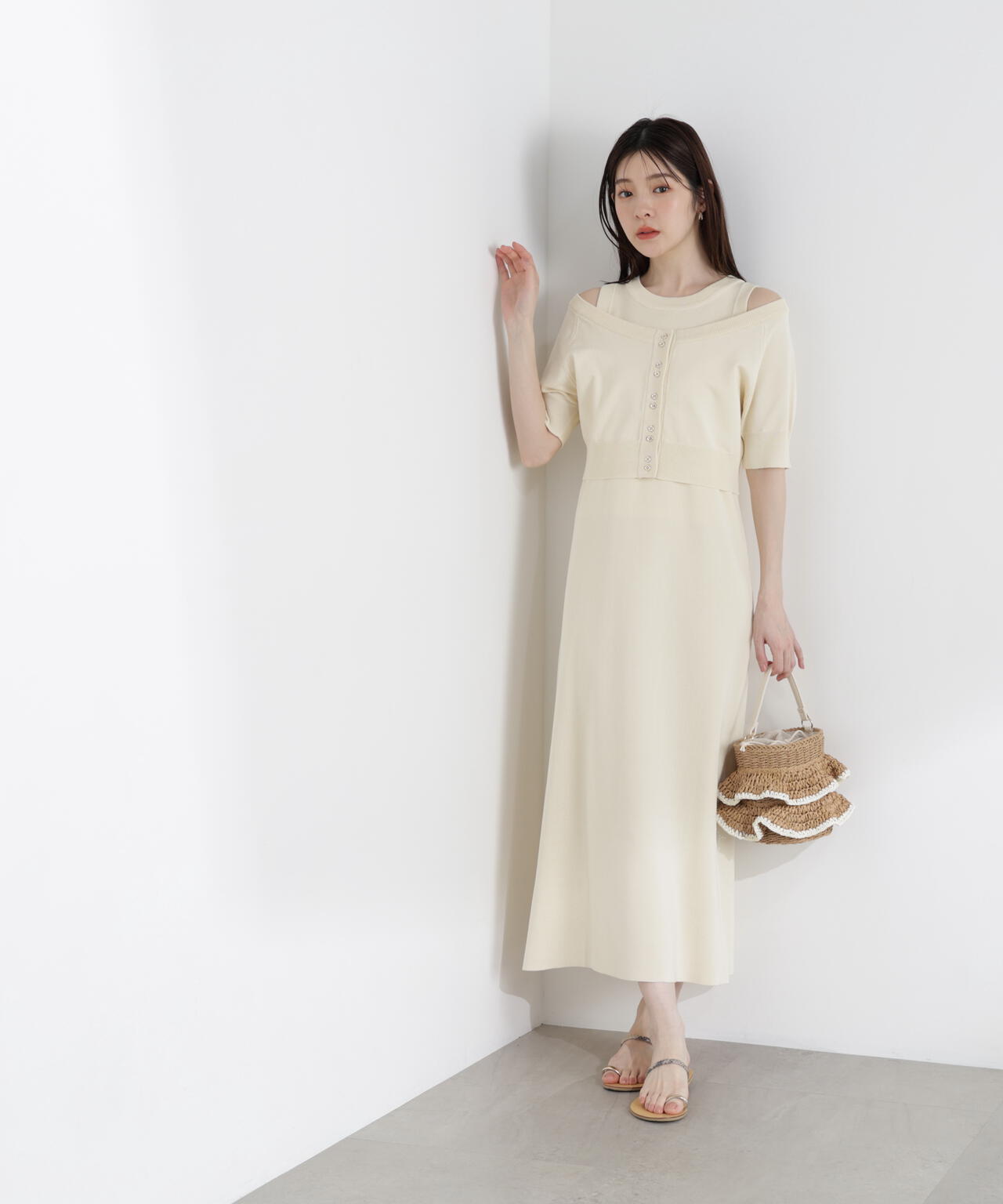 ＜中川紅葉さん着用＞ショートカーデレイヤードワンピース