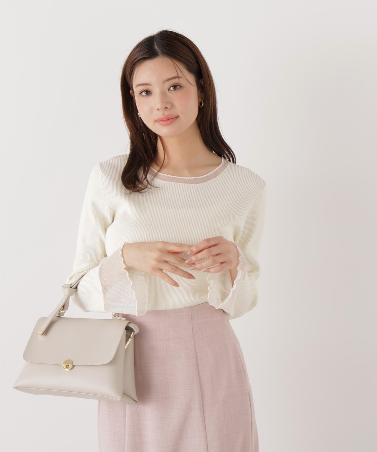 部分シアーフレアスリーブニットトップス