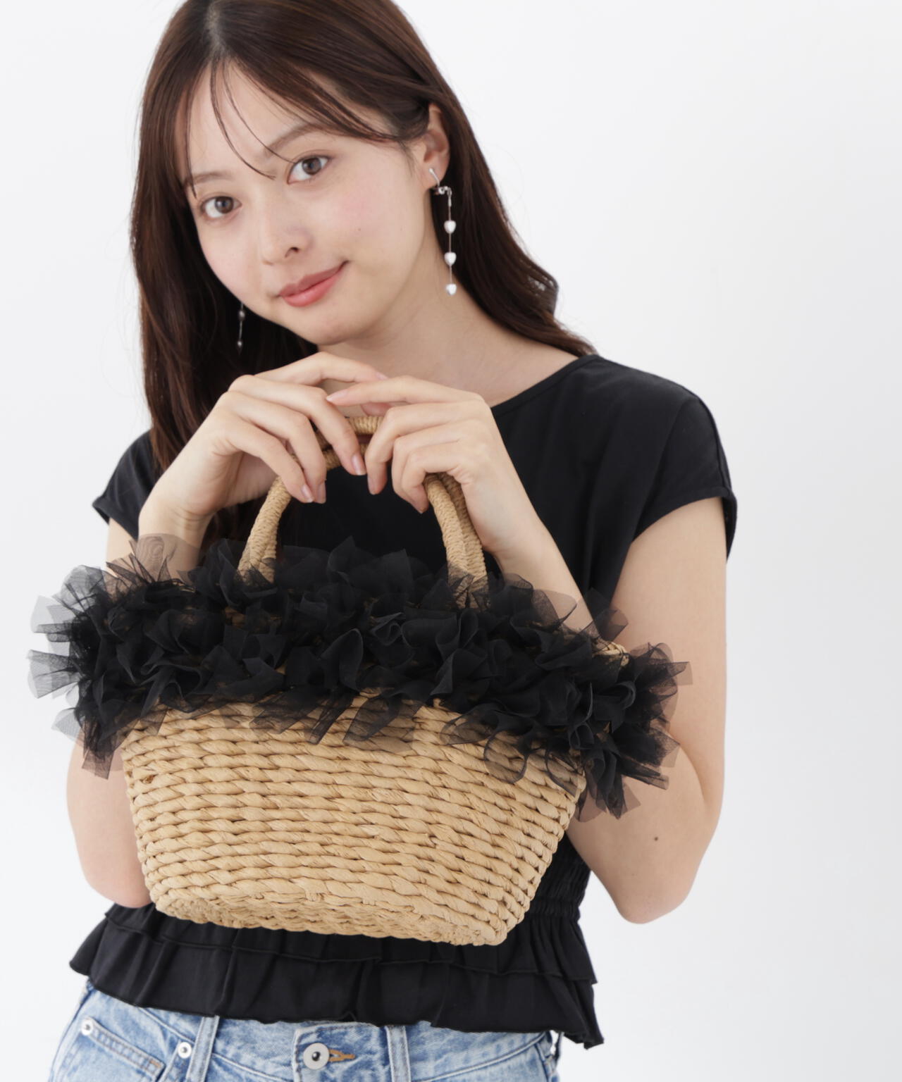 ＜青島心さん着用＞チュールフリルかごバッグ