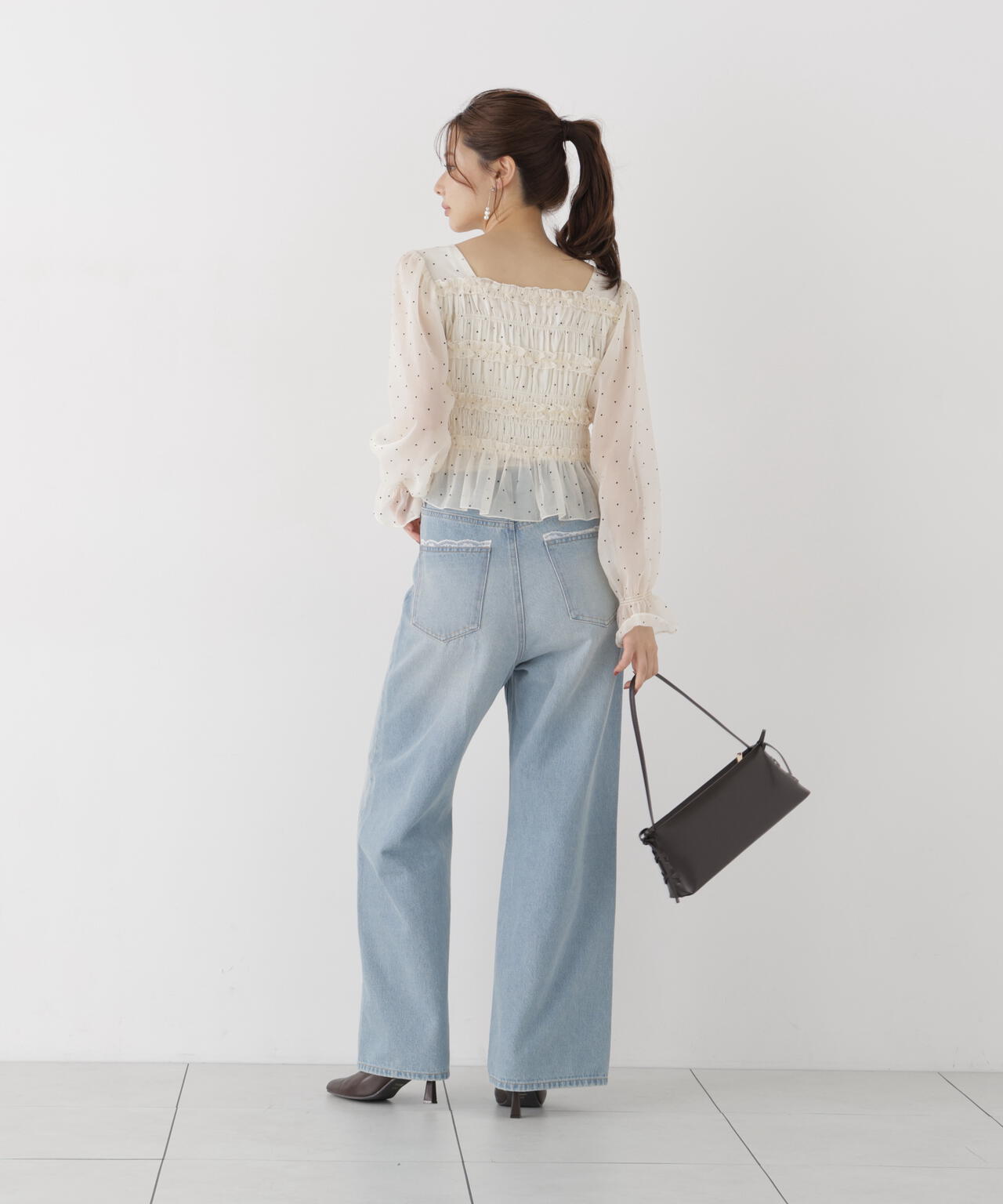 ＜a/mie＞レースハイウエストワイドデニムパンツ