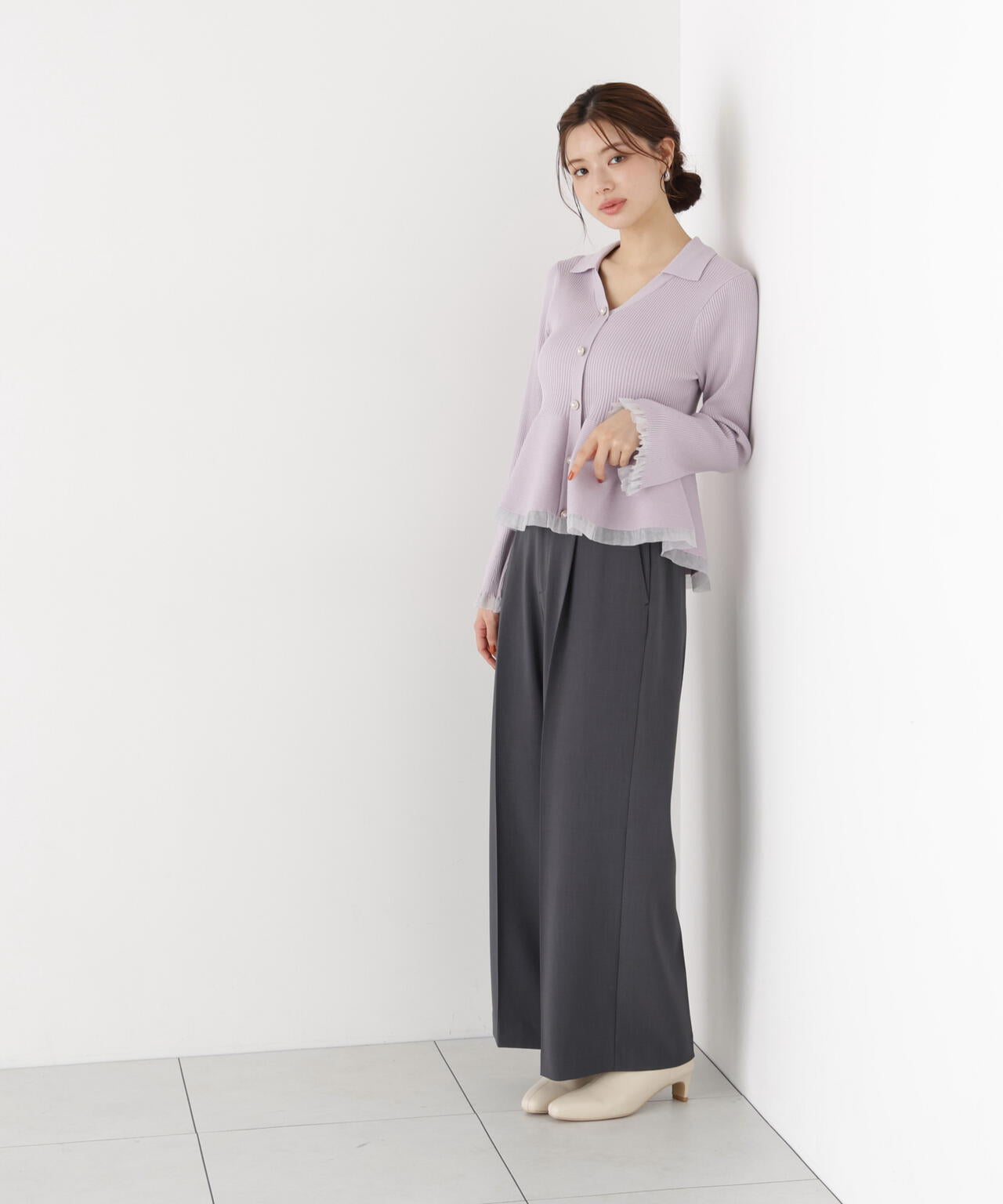 ＜a/mie＞ウエストレースワイドパンツ