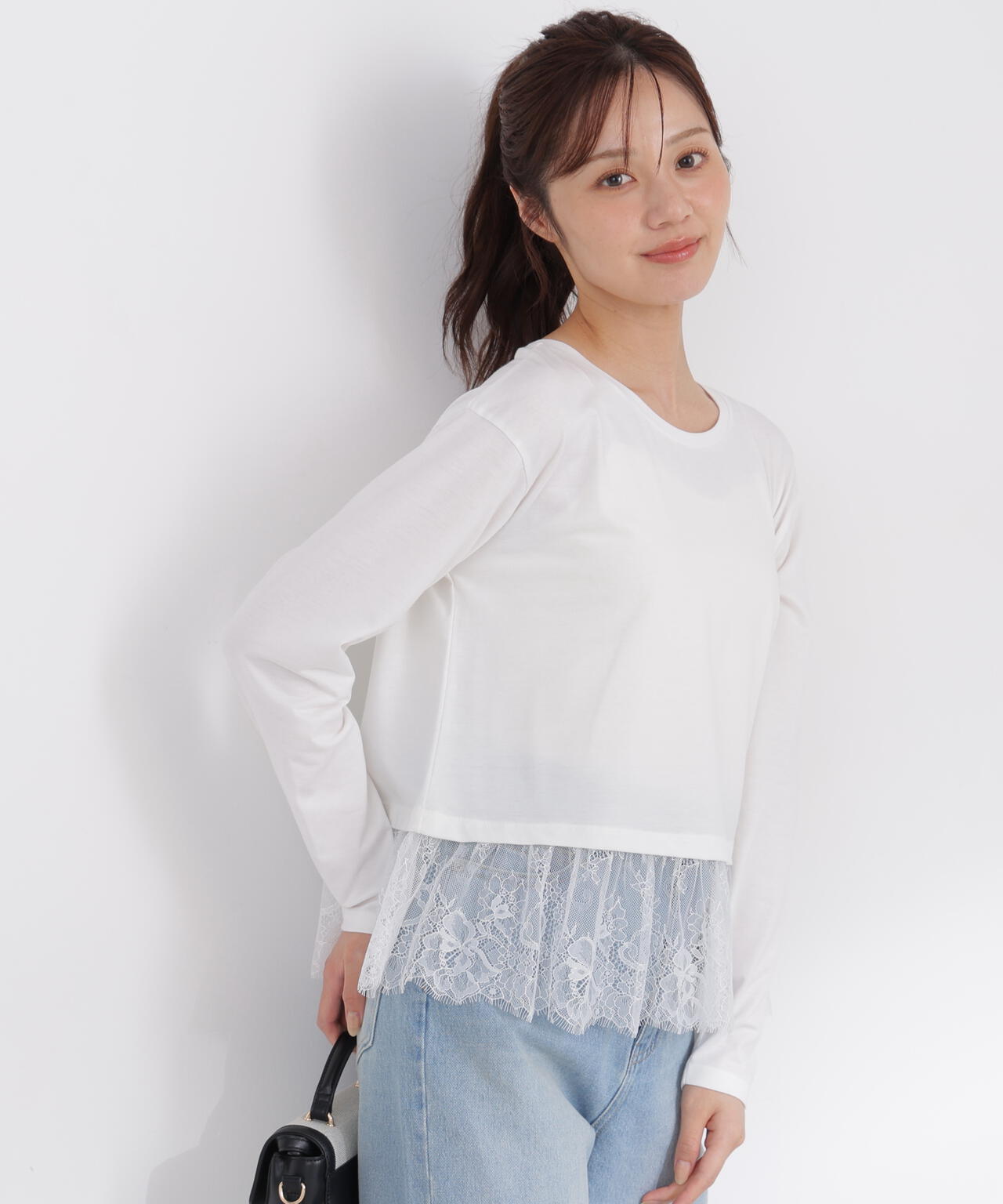 ＜a/mie＞レースヘム長袖Tシャツ