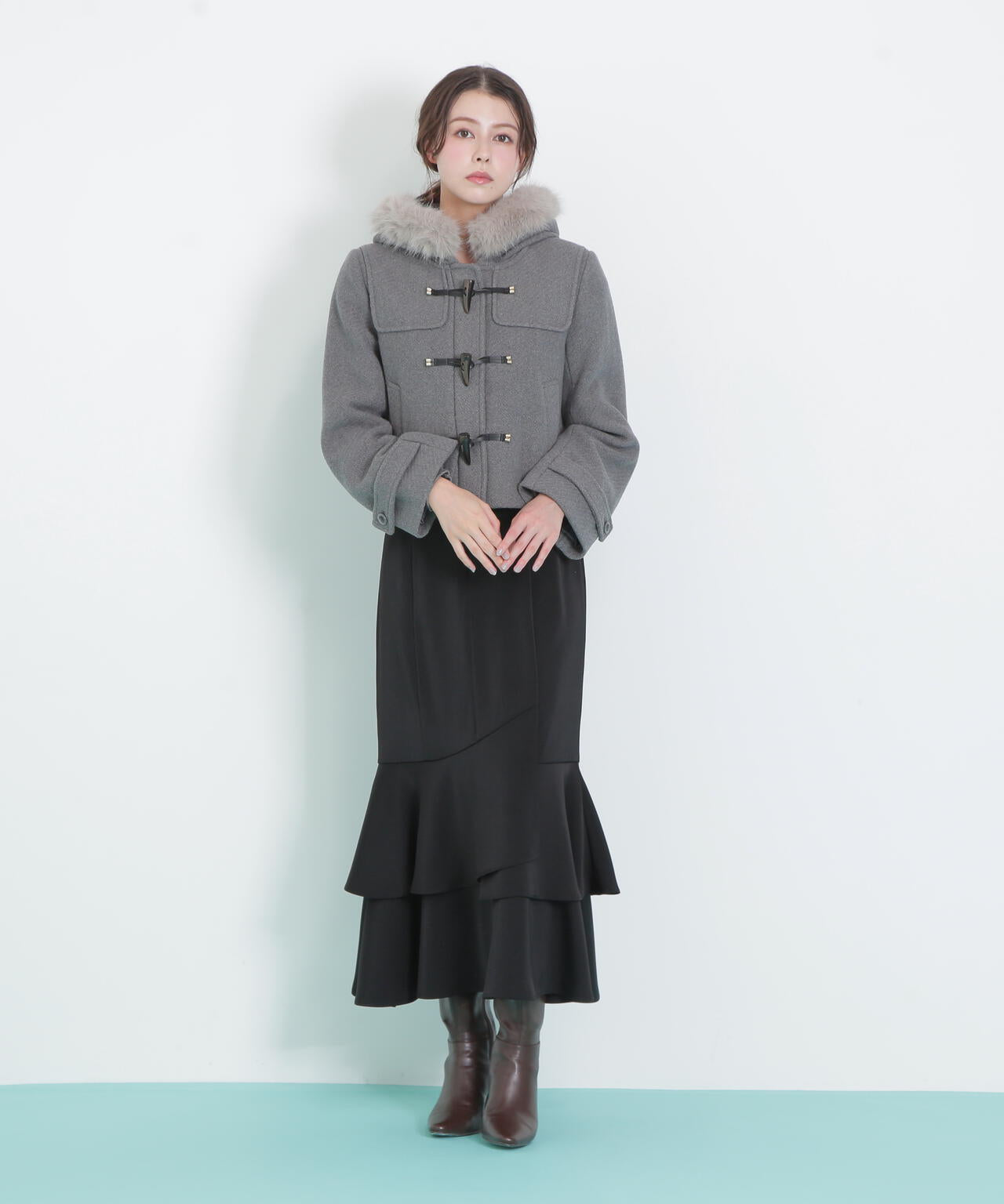 フェイクファー付ショートダッフルコート