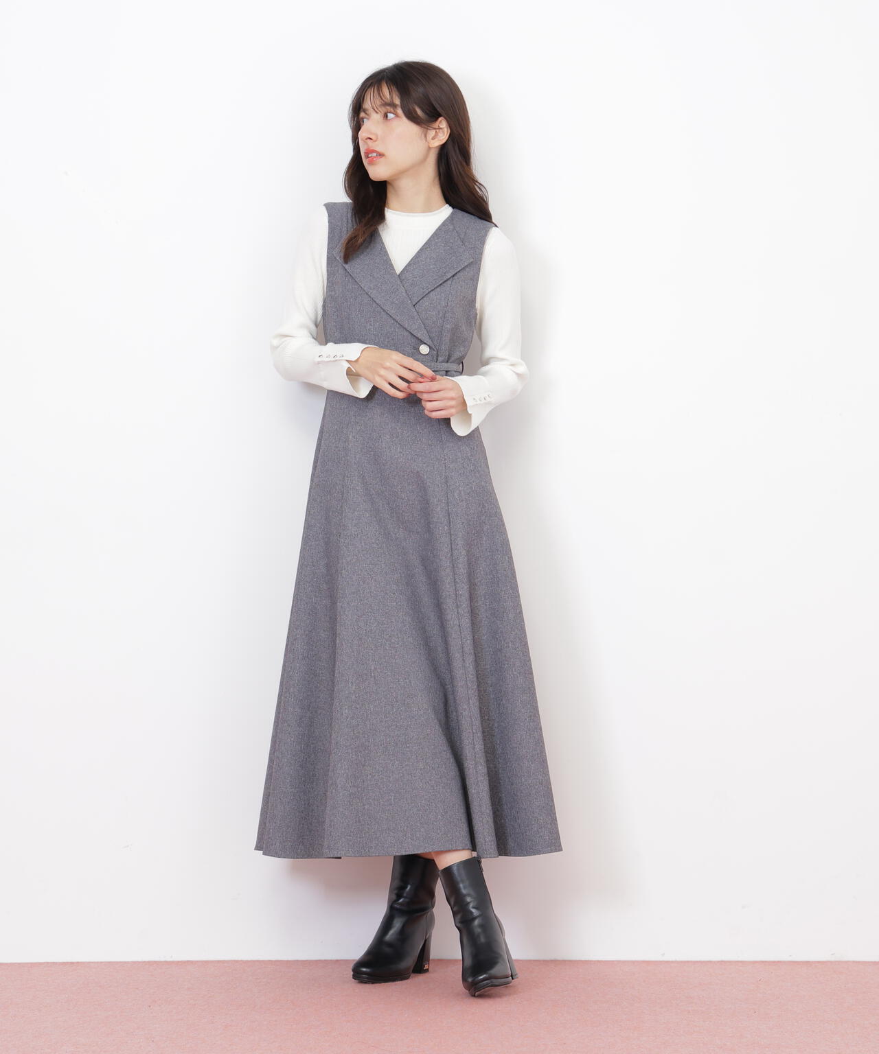 袖ボタンリブニット