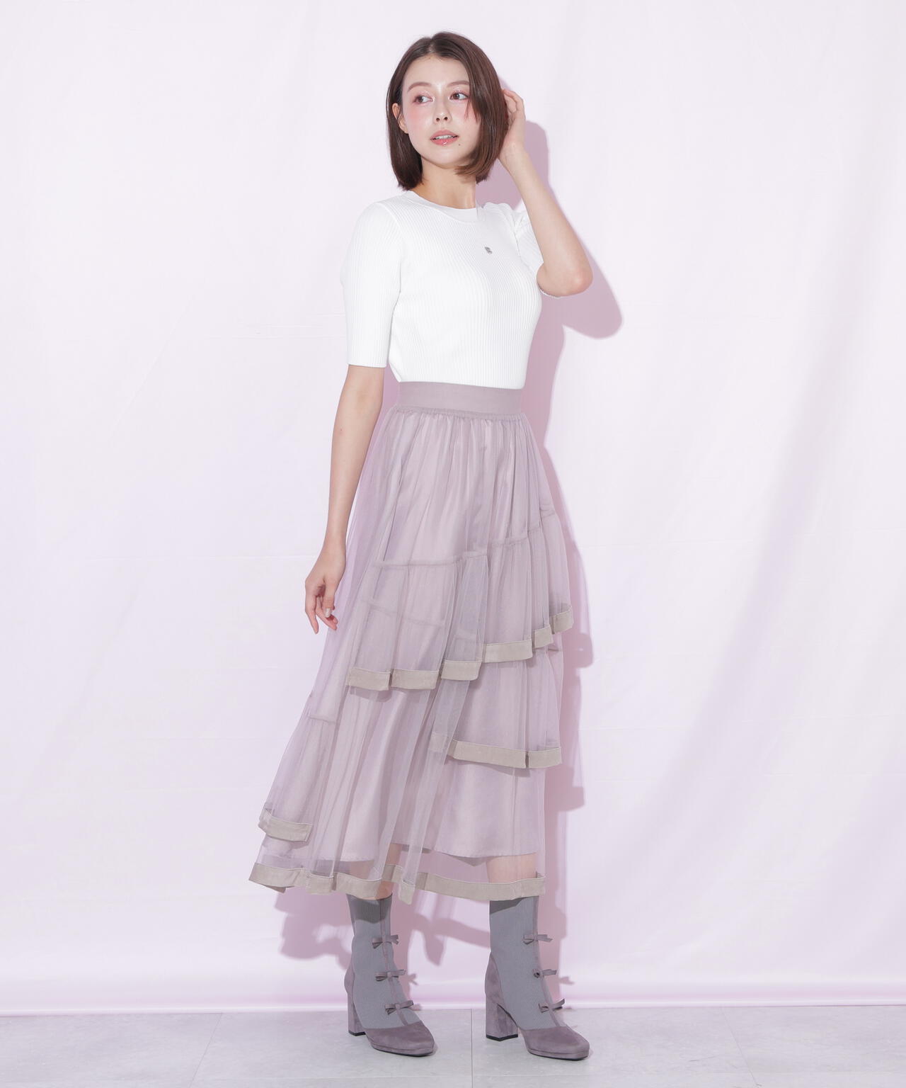 裾パイピングチュールスカート