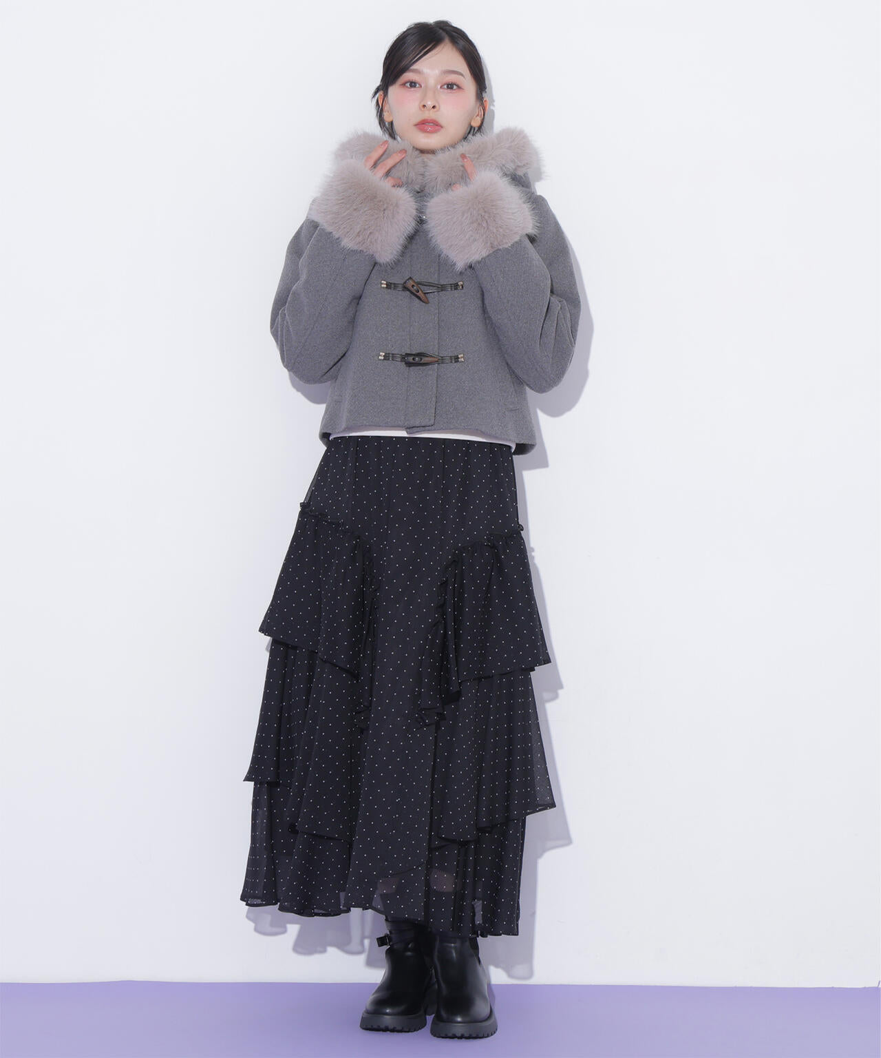 フェイクファー付きショートダッフルコート