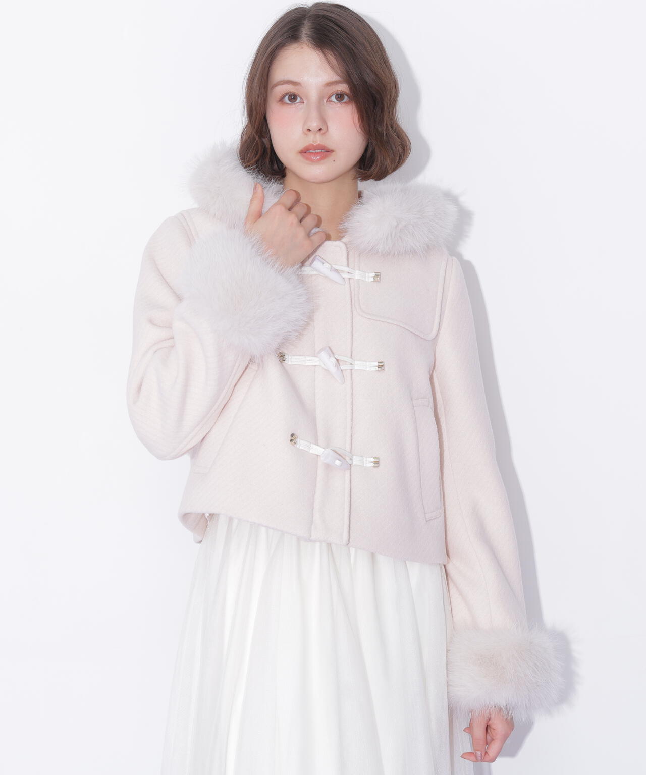 フェイクファー付きショートダッフルコート