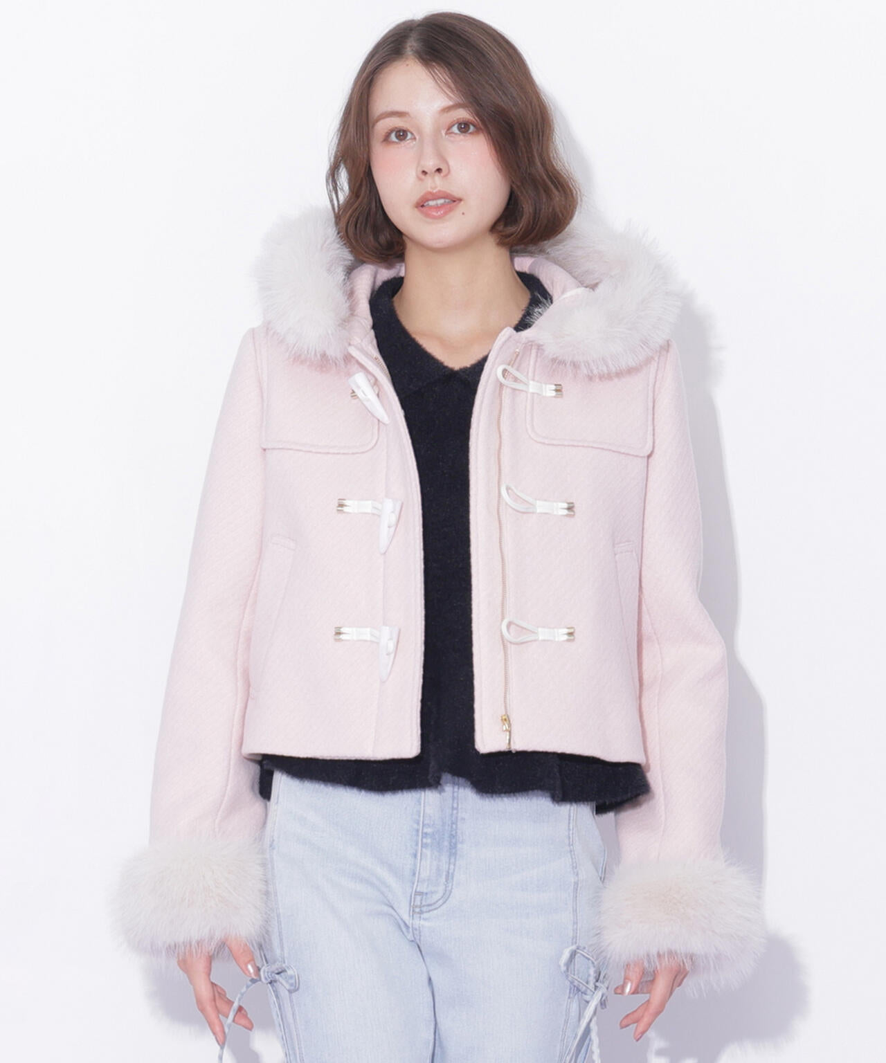 フェイクファー付きショートダッフルコート