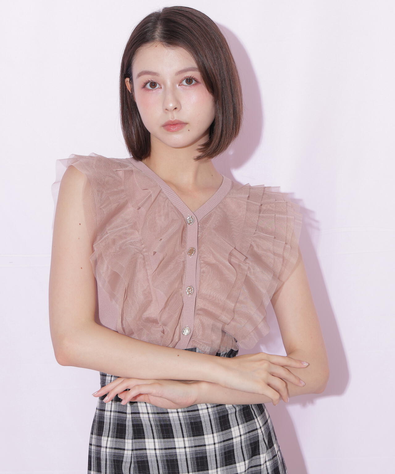 チュールレイヤードニット