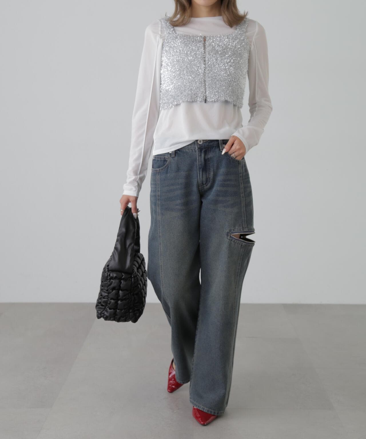 シャギーラメニットビスチェ