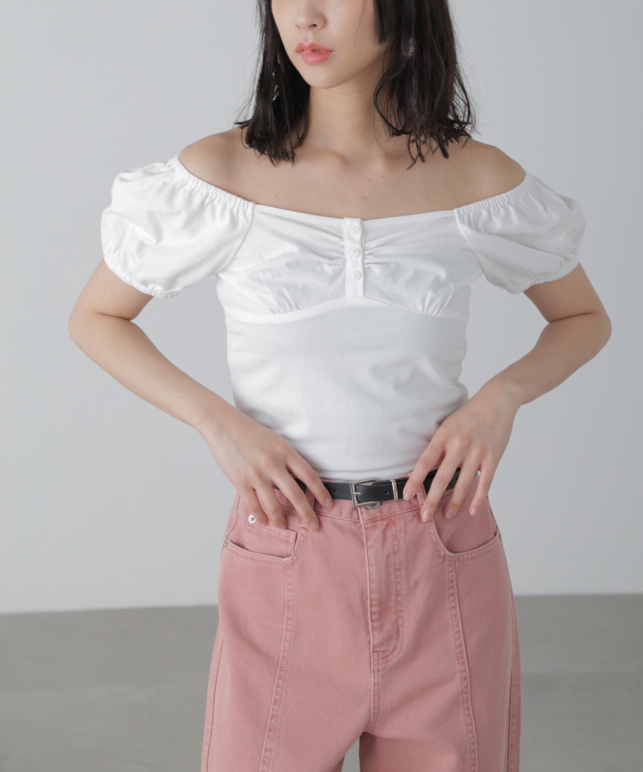 オフショルギャザーカットソー