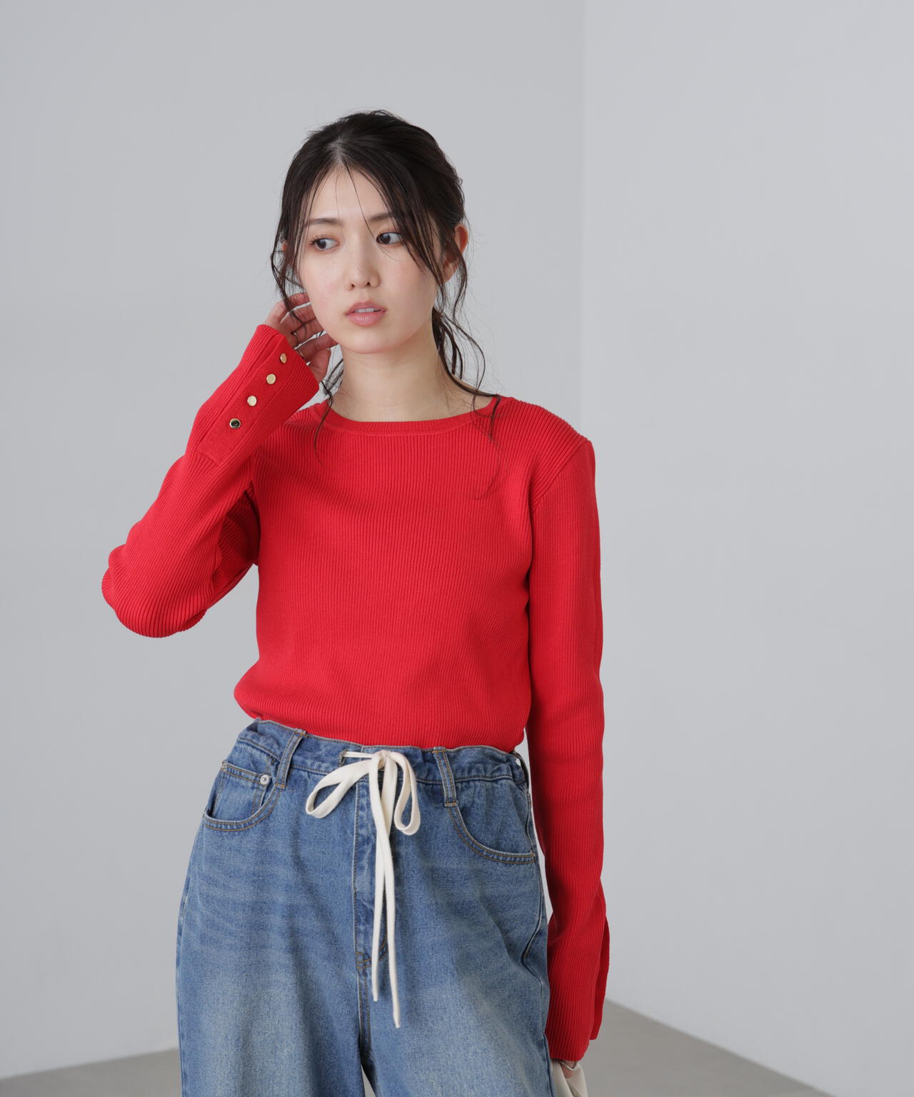 ［MFM］袖金ボタンハイツイストリブニット