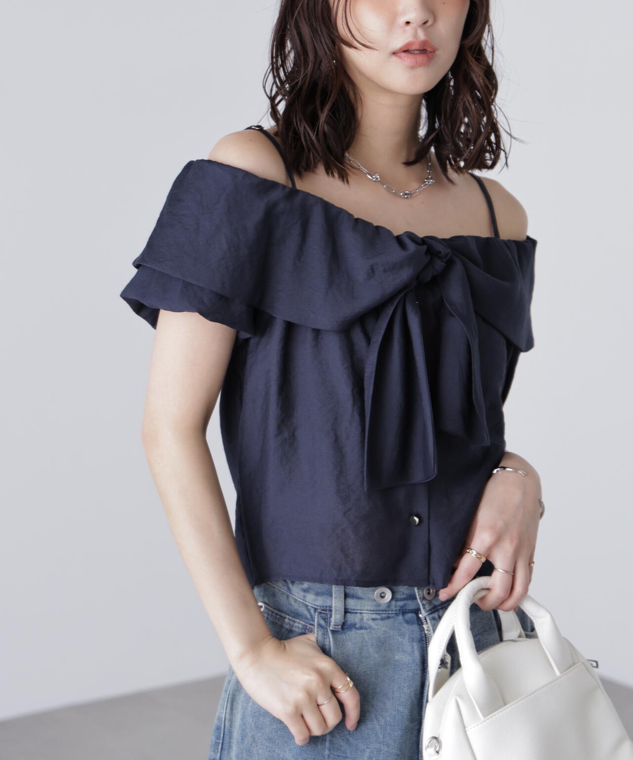 【MFM】リボンストラップオフショルブラウス