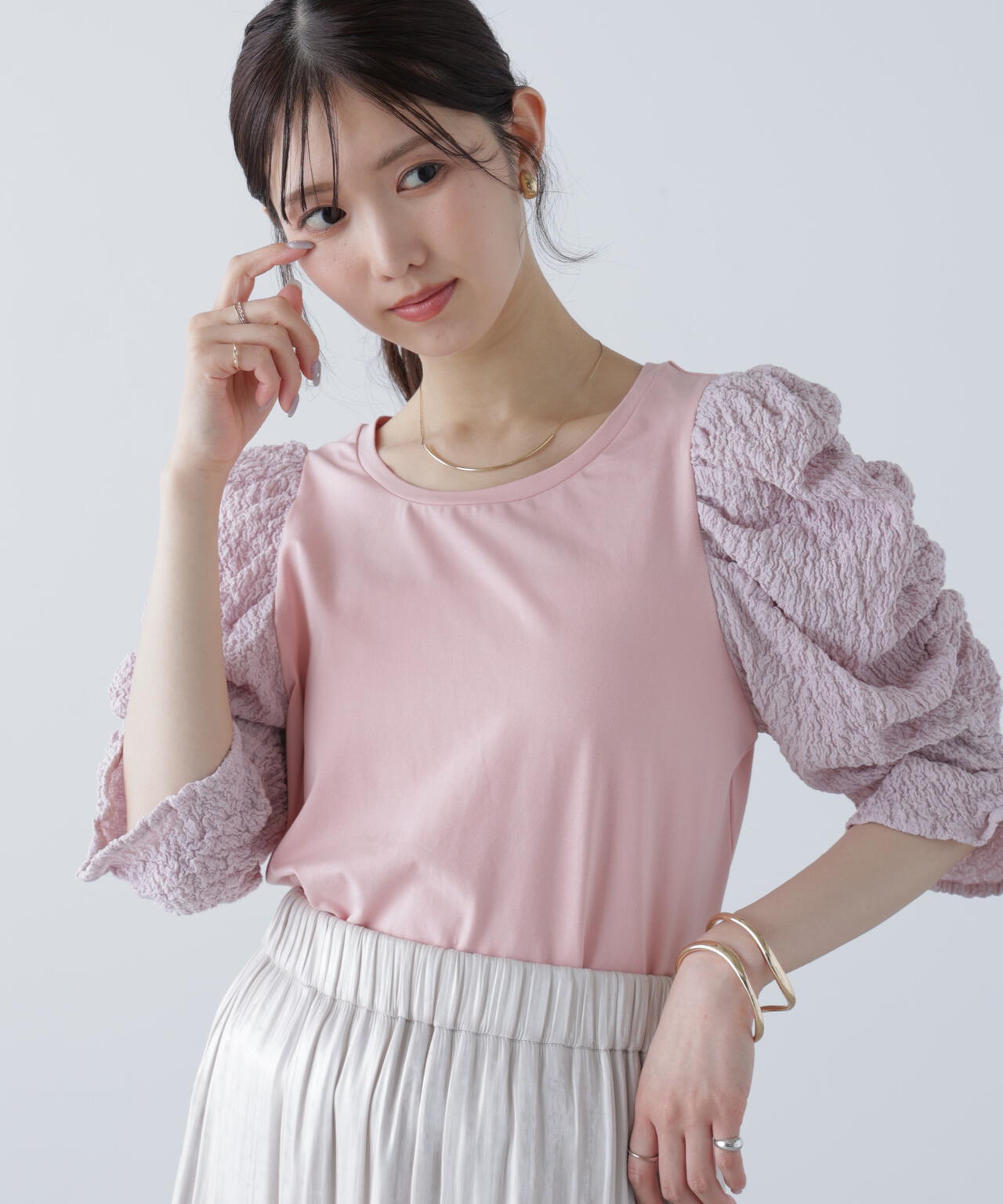 【MFM】ジャガートスリーブ半袖カットソー