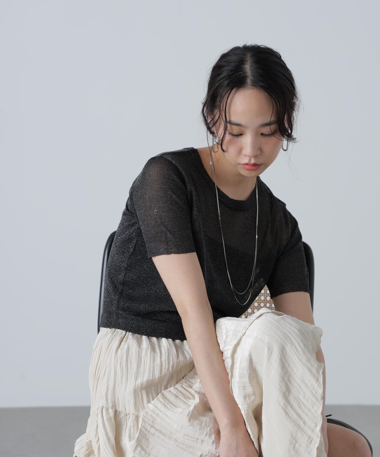 コンパクトラメシアー半袖ニット