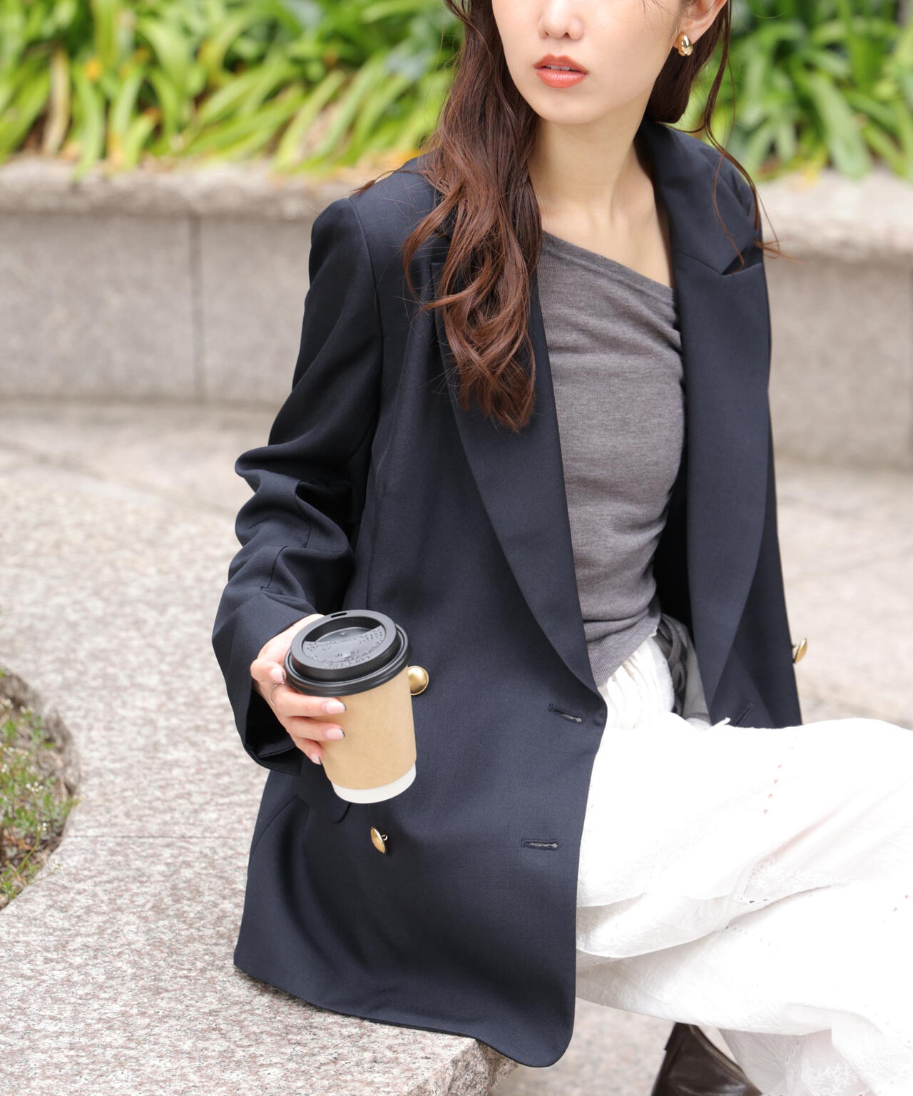 金ボタンダブルブレストジャケット【2サイズ展開】【背中部分：半裏仕様、袖部分：裏地なし】