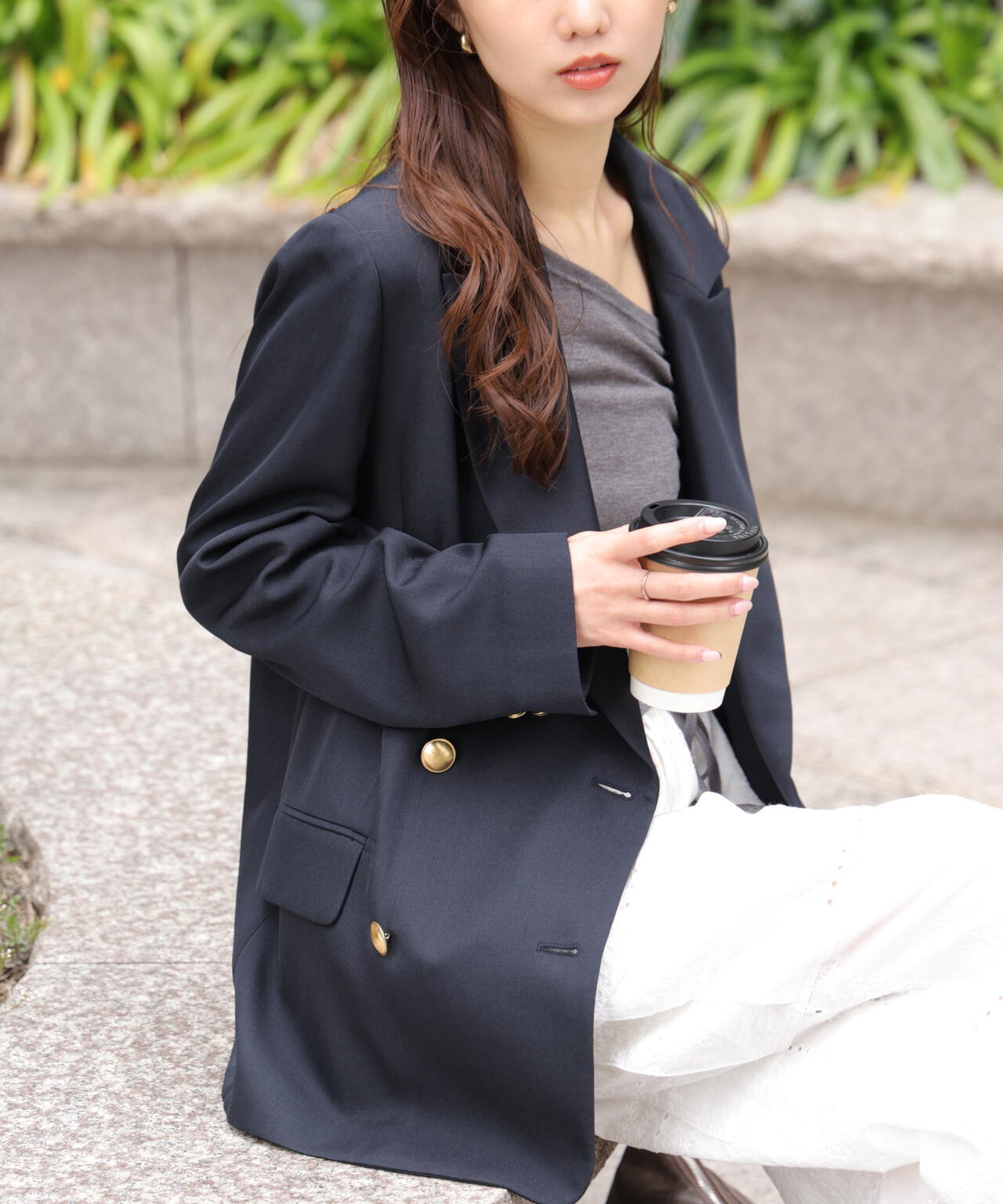 金ボタンダブルブレストジャケット【2サイズ展開】【背中部分：半裏仕様、袖部分：裏地なし】