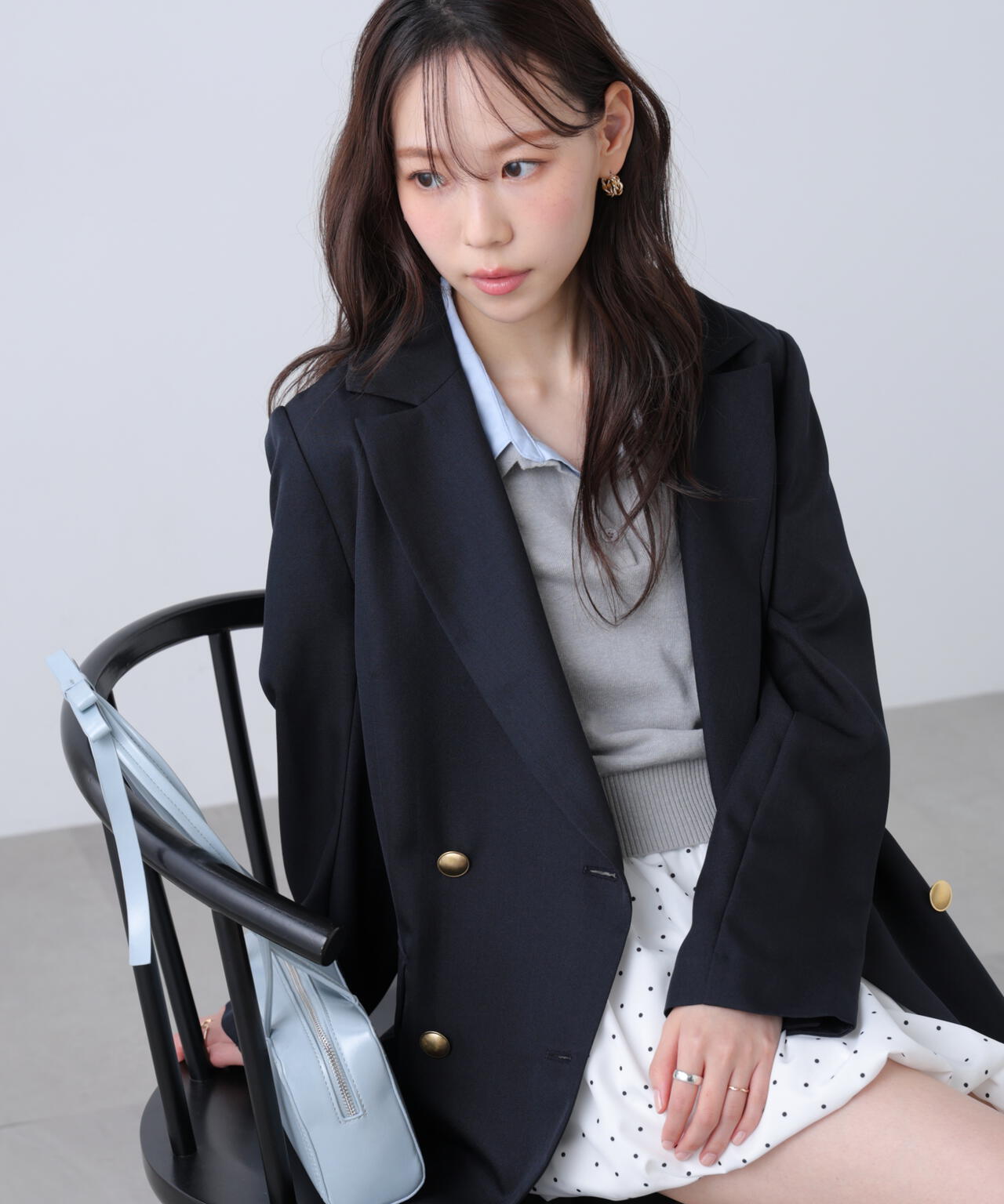 金ボタンダブルブレストジャケット【2サイズ展開】【背中部分：半裏仕様、袖部分：裏地なし】