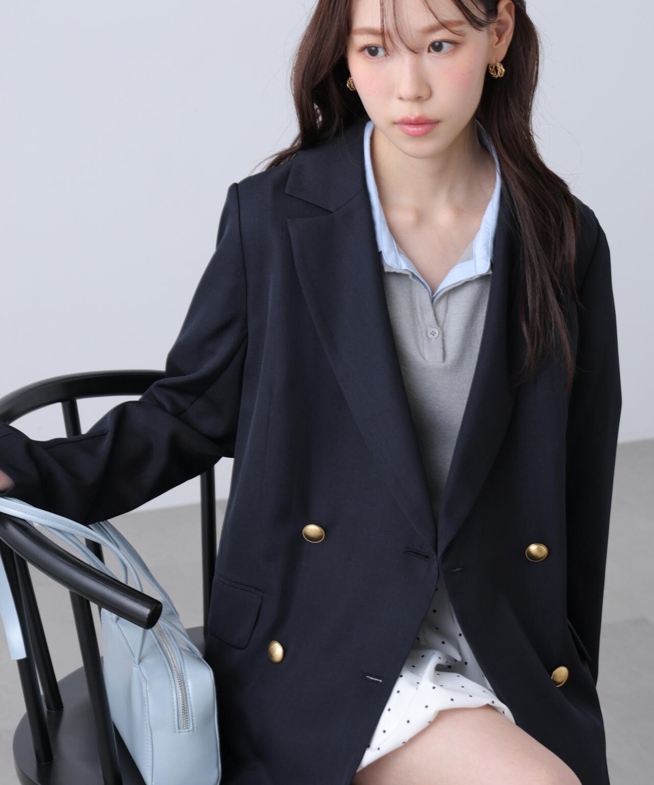 金ボタンダブルブレストジャケット【2サイズ展開】【背中部分：半裏仕様、袖部分：裏地なし】