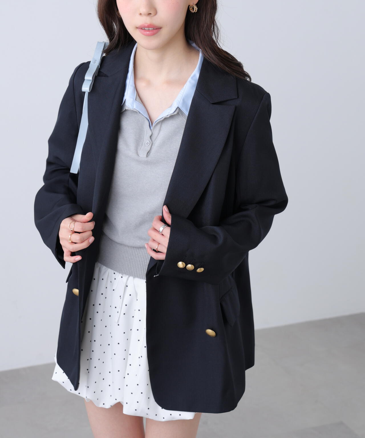 金ボタンダブルブレストジャケット【2サイズ展開】【背中部分：半裏仕様、袖部分：裏地なし】