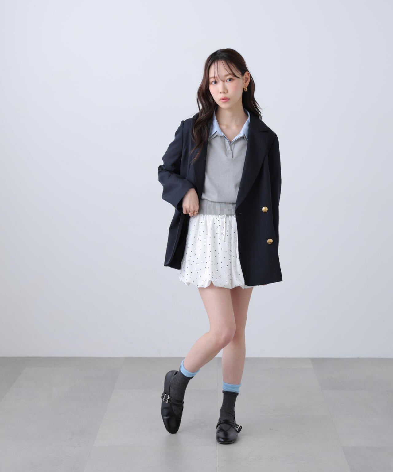 金ボタンダブルブレストジャケット【2サイズ展開】【背中部分：半裏仕様、袖部分：裏地なし】
