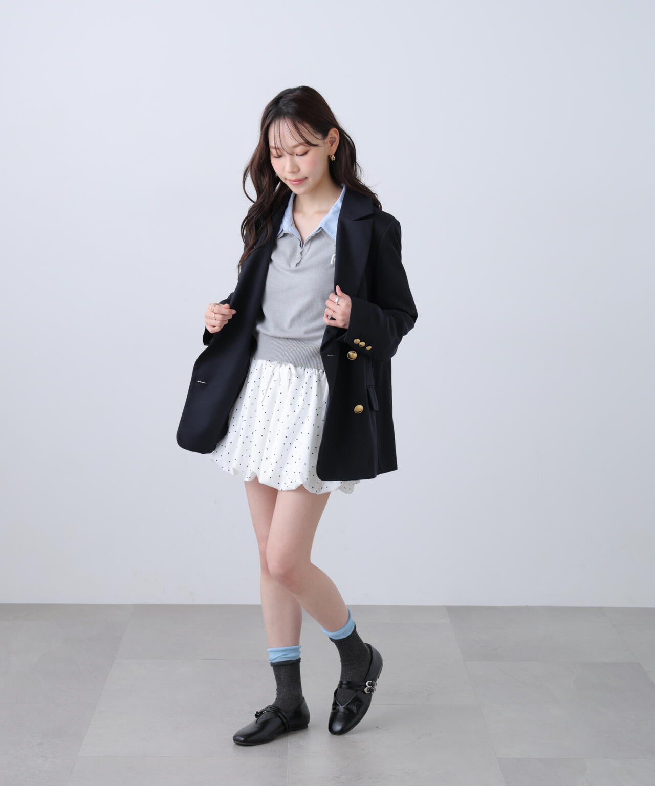 金ボタンダブルブレストジャケット【2サイズ展開】【背中部分：半裏仕様、袖部分：裏地なし】