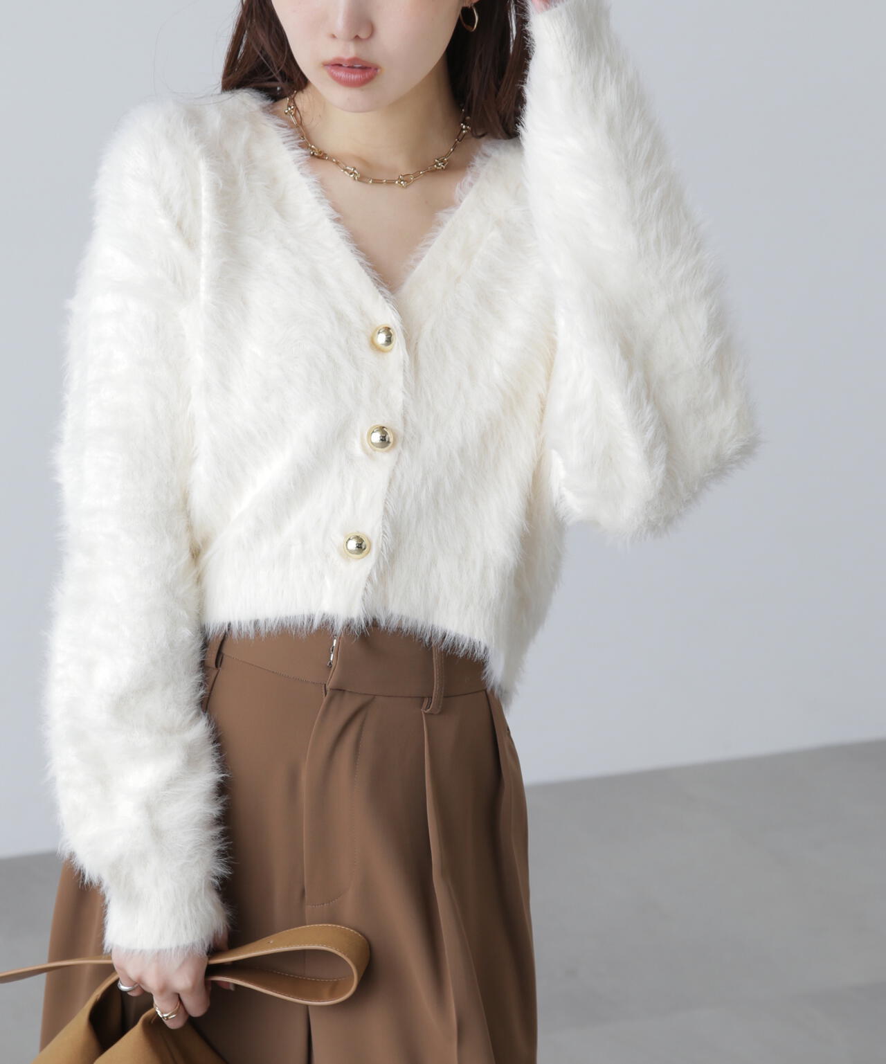 【はかな企画】金ボタンロングシャギーニットカーディガン〈ＭＦＭ〉