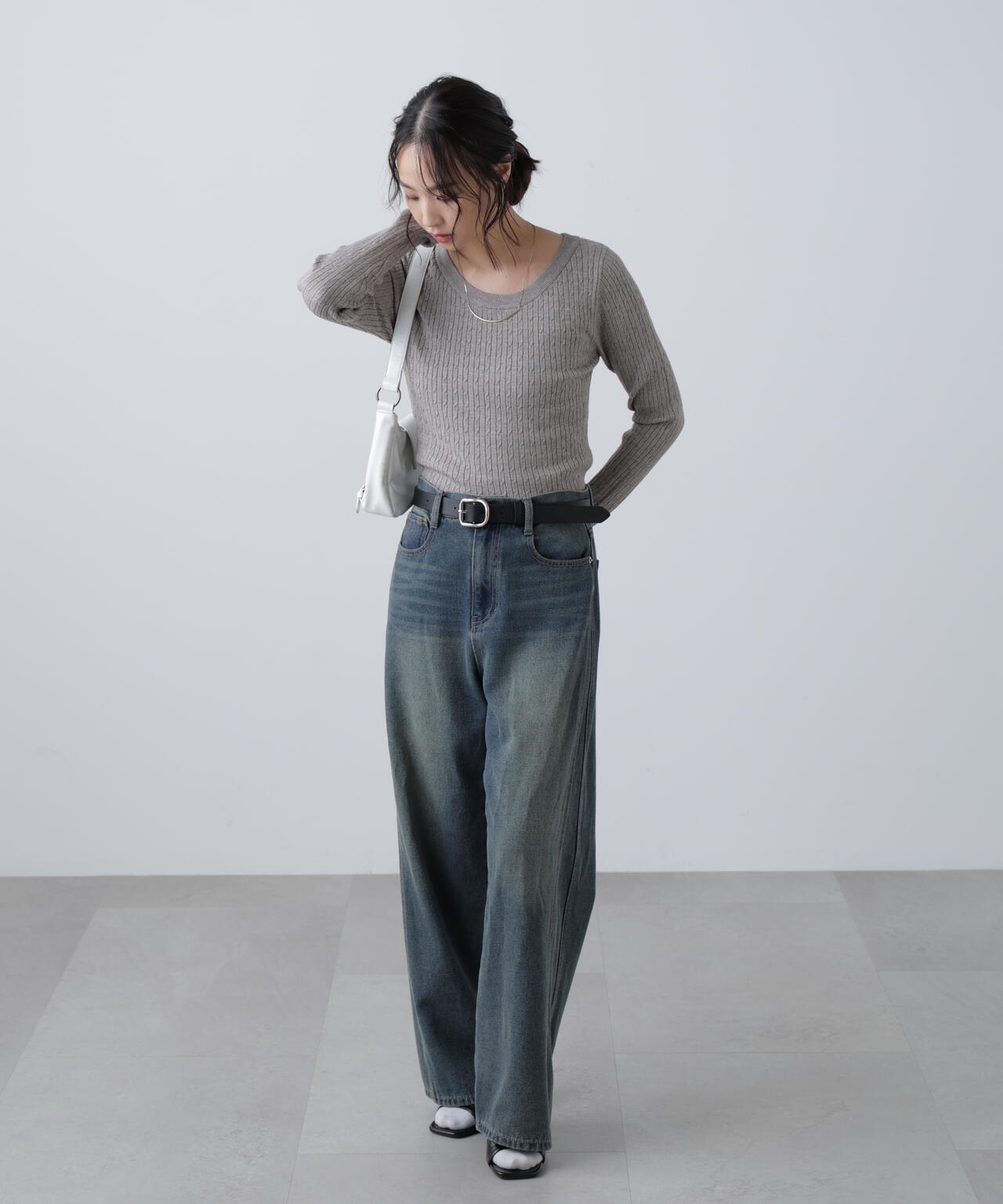 〈洗える〉マシンウォッシャブルケーブルニット