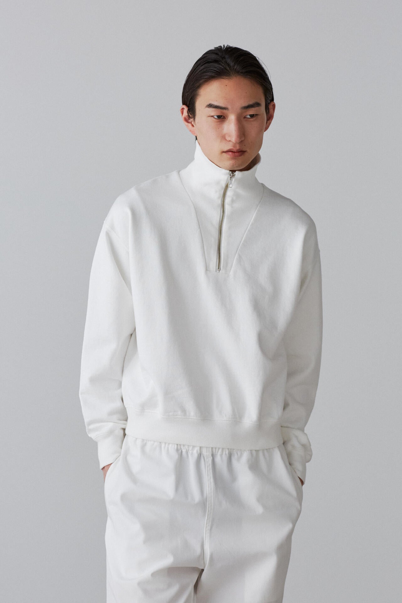 Ｙ / ORGANIC COTTON BLEND HEAVY WEIGHT FLEECE HALF ZIP