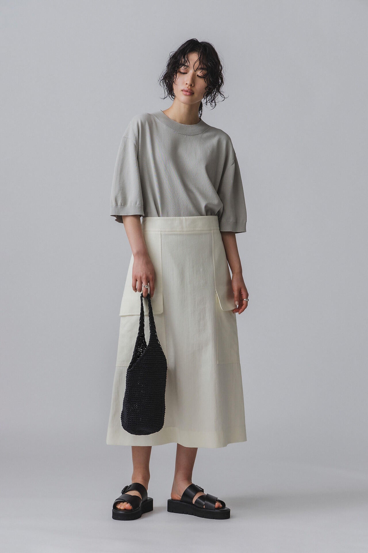 STUDIO NICHOLSON / DRY COTTON NYLON TAILORED PATCH POCKET SKIRT
